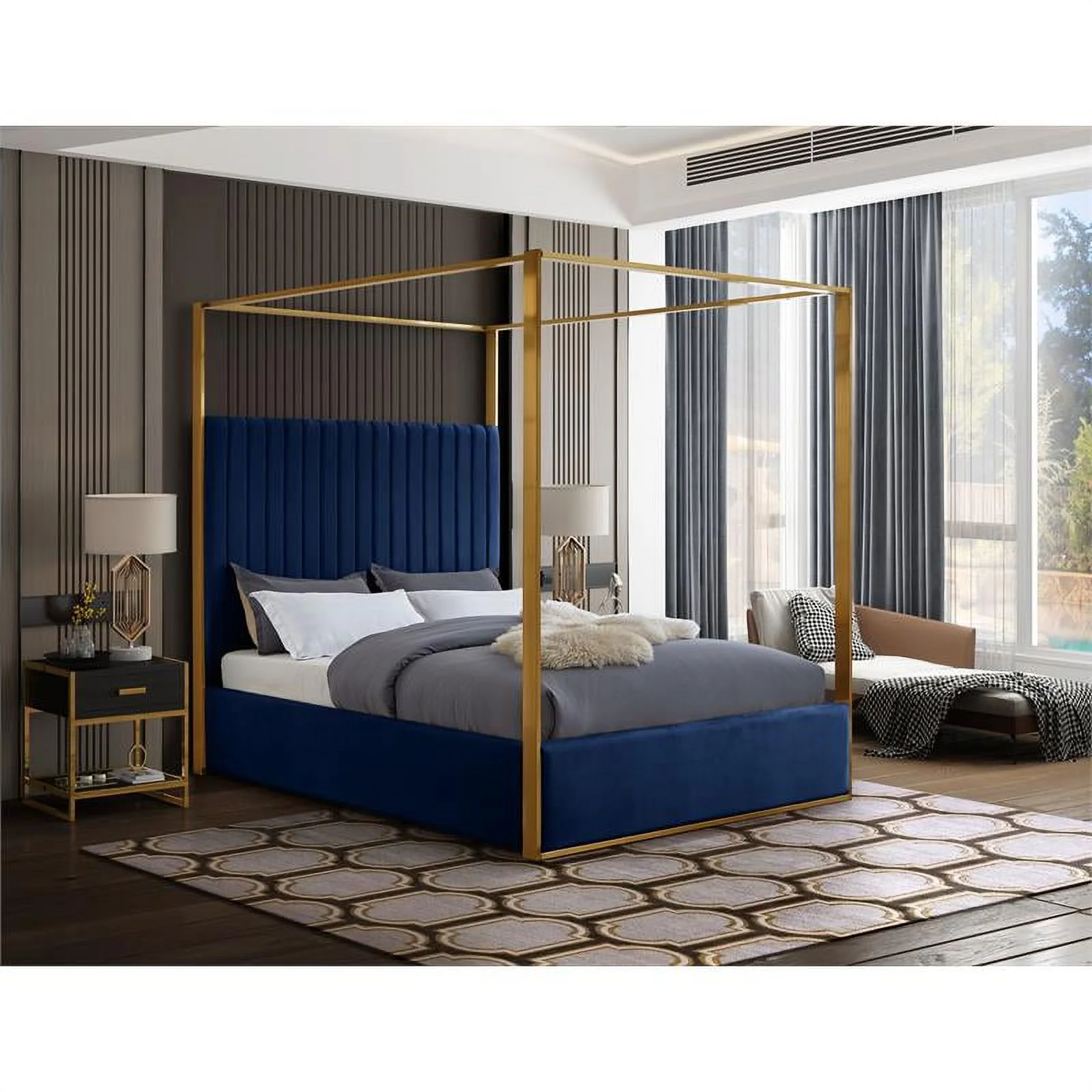 Meridian Furniture Jones Navy Velvet King Bed