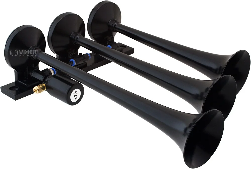 Vixen Horns Train Horn Kit for Trucks/Car/Semi. Complete Onboard System- 200psi Air Compressor, 3 Gallon Tank, 3 Trumpets. Super Loud dB. Fits Vehicles like Pickup/Jeep/RV/SUV 12v VXO8330B/3118B