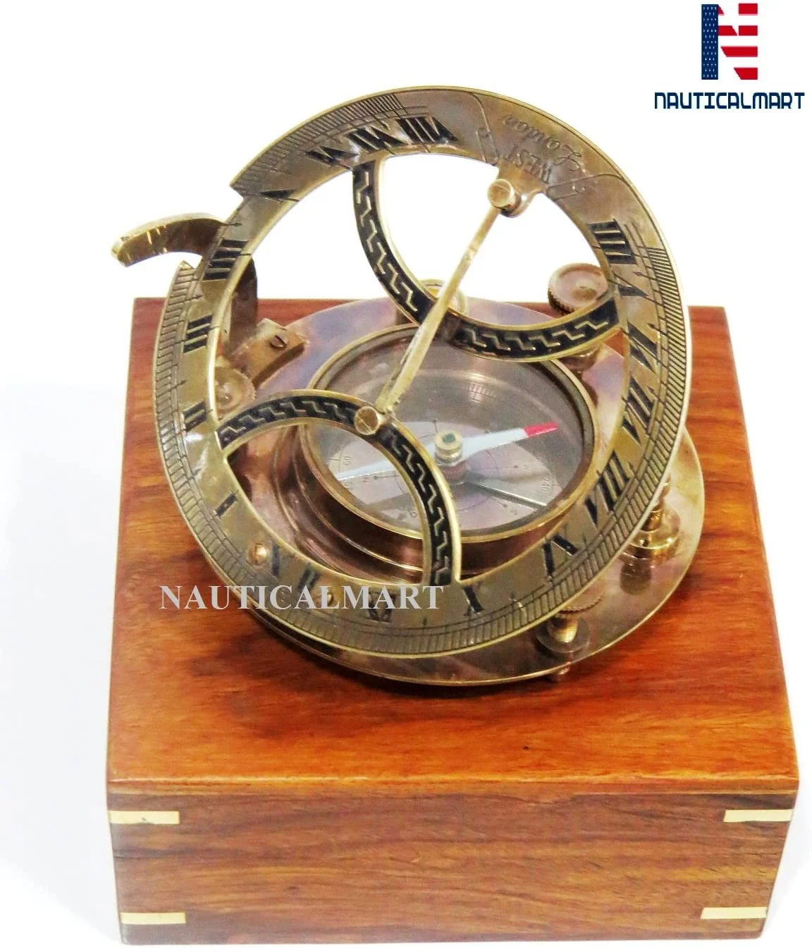 NauticalMart 5 inch perfectly large sundial compass rosewood case