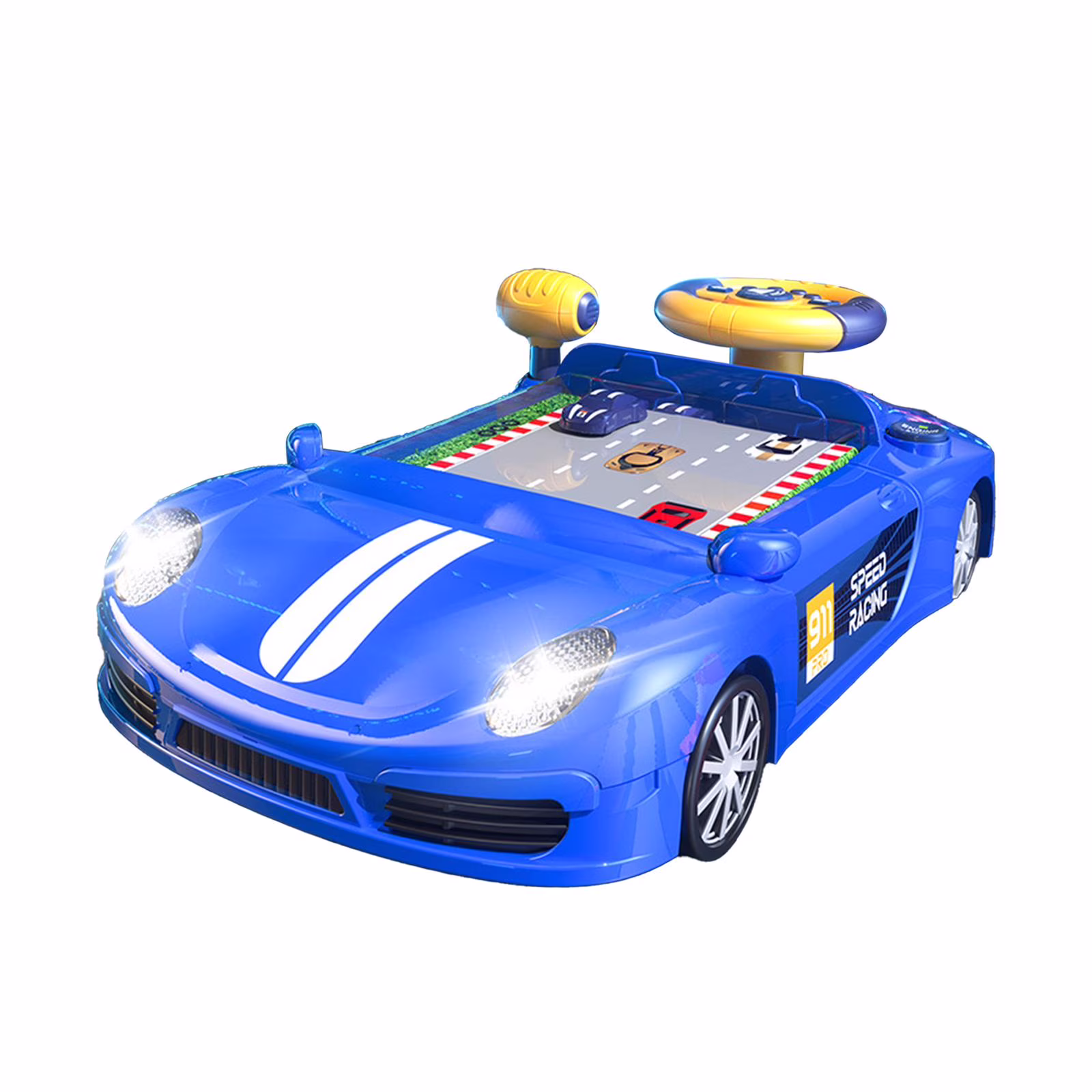 MERIGLARE Electric Simulation Steering Wheel Toy Portable Car Adventure Games Simulation Driving Sounding Toy for Kids Teens Girls Boys Blue