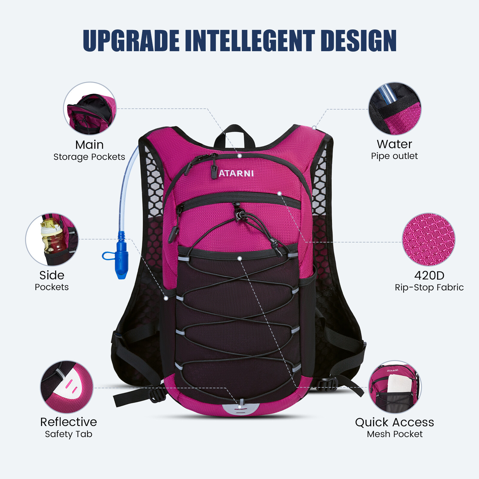 Vbiger Hydration Backpack - Lightweight Waterproof Cycling Backpack with 2L TPU Water Bladder, Red