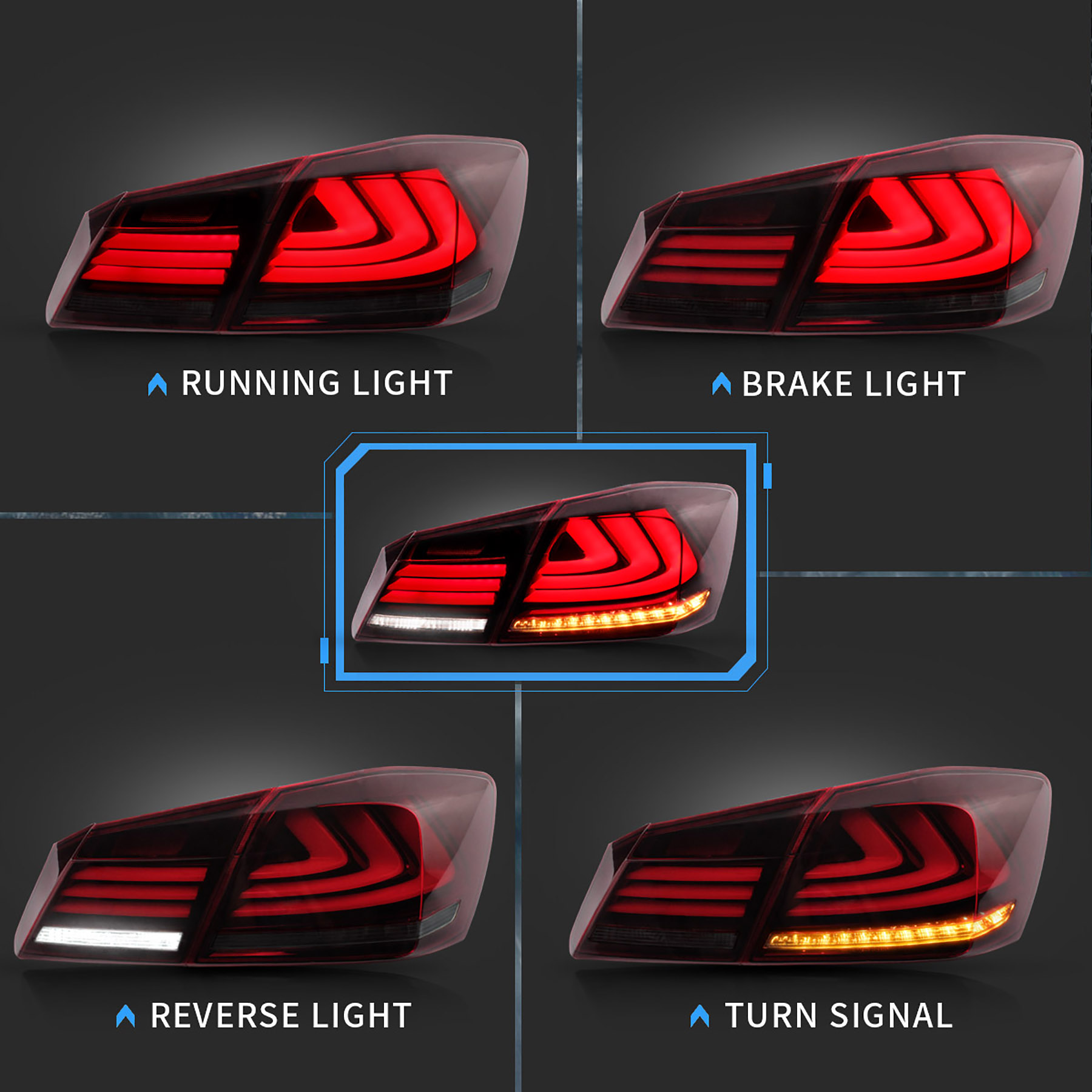 VLAND Full LED Sequential Tail Lights For Honda Accord 2013 2014 2015