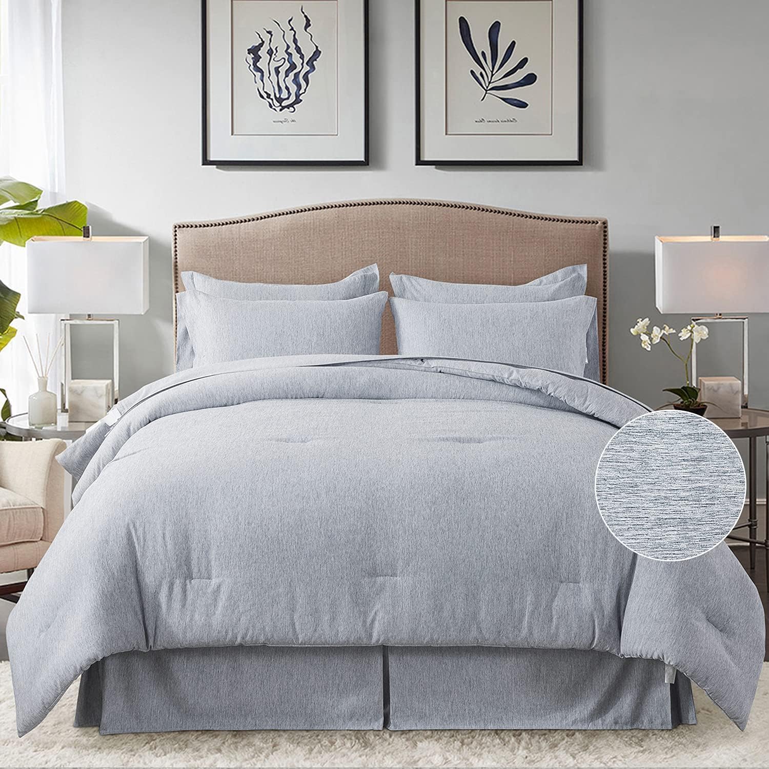 Cal King Comforter Set Bed In A Bag, 8 Piece Cationic Dyeing Comforter Set With 2 Pillow Shams And Sheet Set, Ultra Soft All Season Down Alternative Comforter Set, Navy