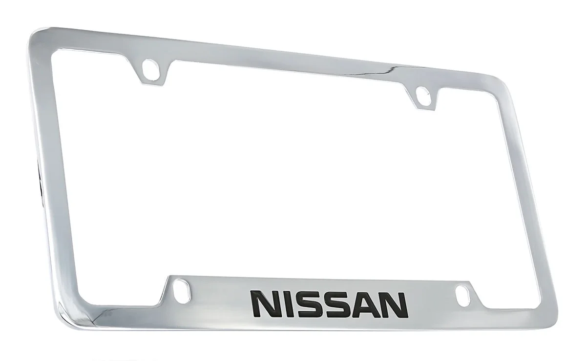 Nissan wordmark chrome plated metal license plate frame holder 4 hole