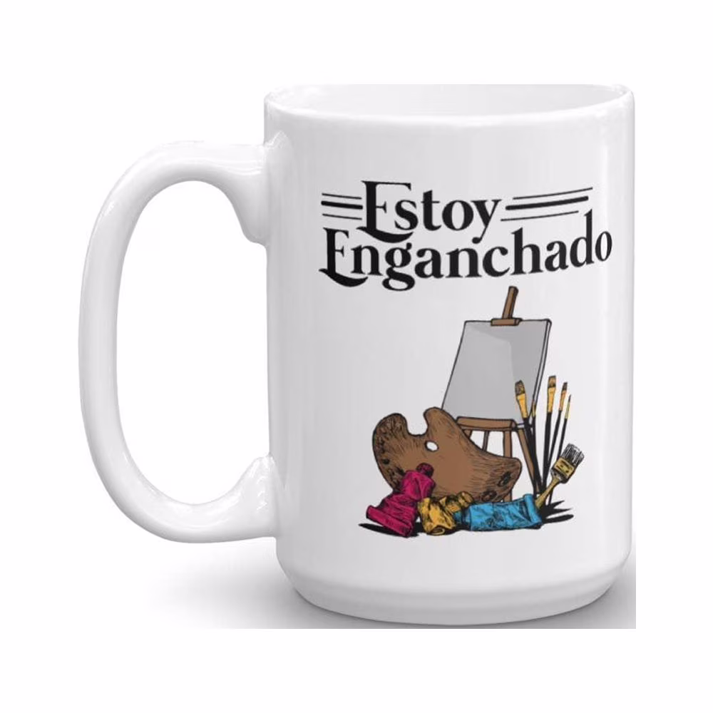 Vintage Estoy Enganchado Painting Mexican Style Painters' Palette Coffee & Tea Gift Mug Stuff For Spanish Speaking Hispanic Men & Women (15oz)