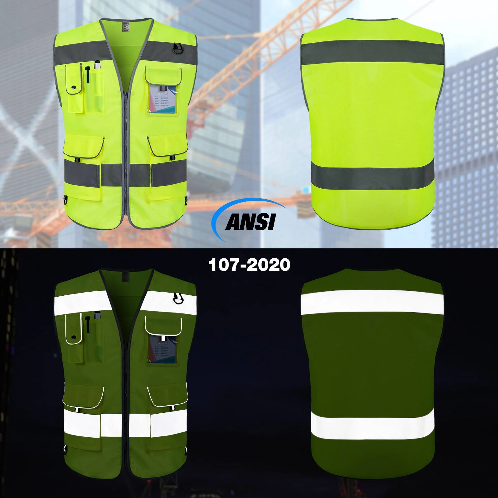 TCCFCCT Hi Vis Vest 9 Pockets High Visibility Reflective Safety Vest for Men Women, Safety Construction Vest with Reflective Strips, Meets ANSI/ISEA Standards, (Yellow, Medium)