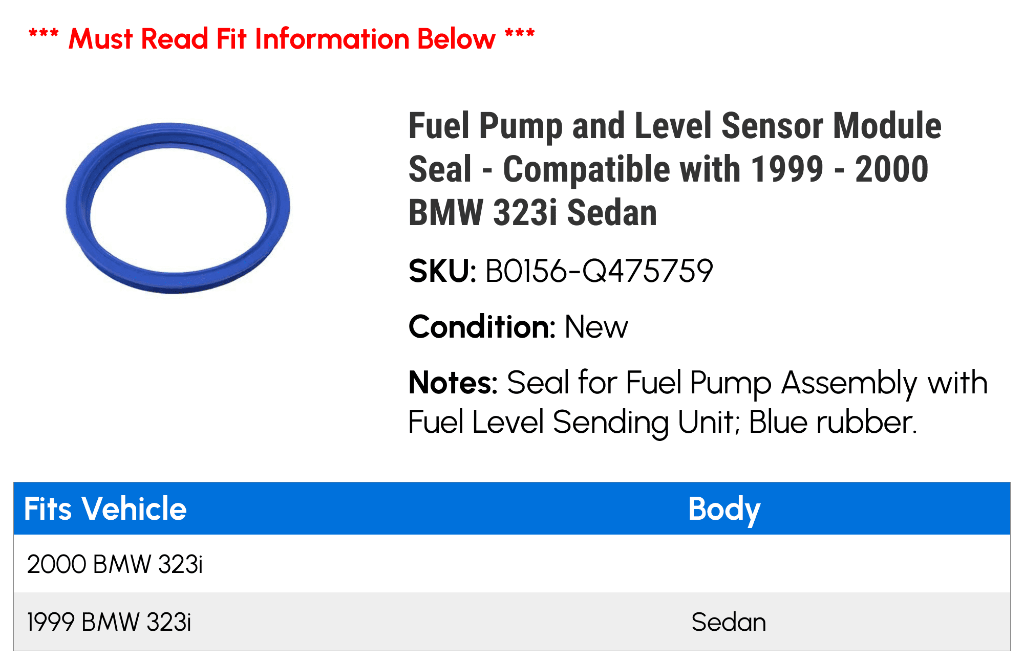 Fuel Pump and Level Sensor Module Seal - Compatible with 1999 - 2000 BMW 323i Sedan