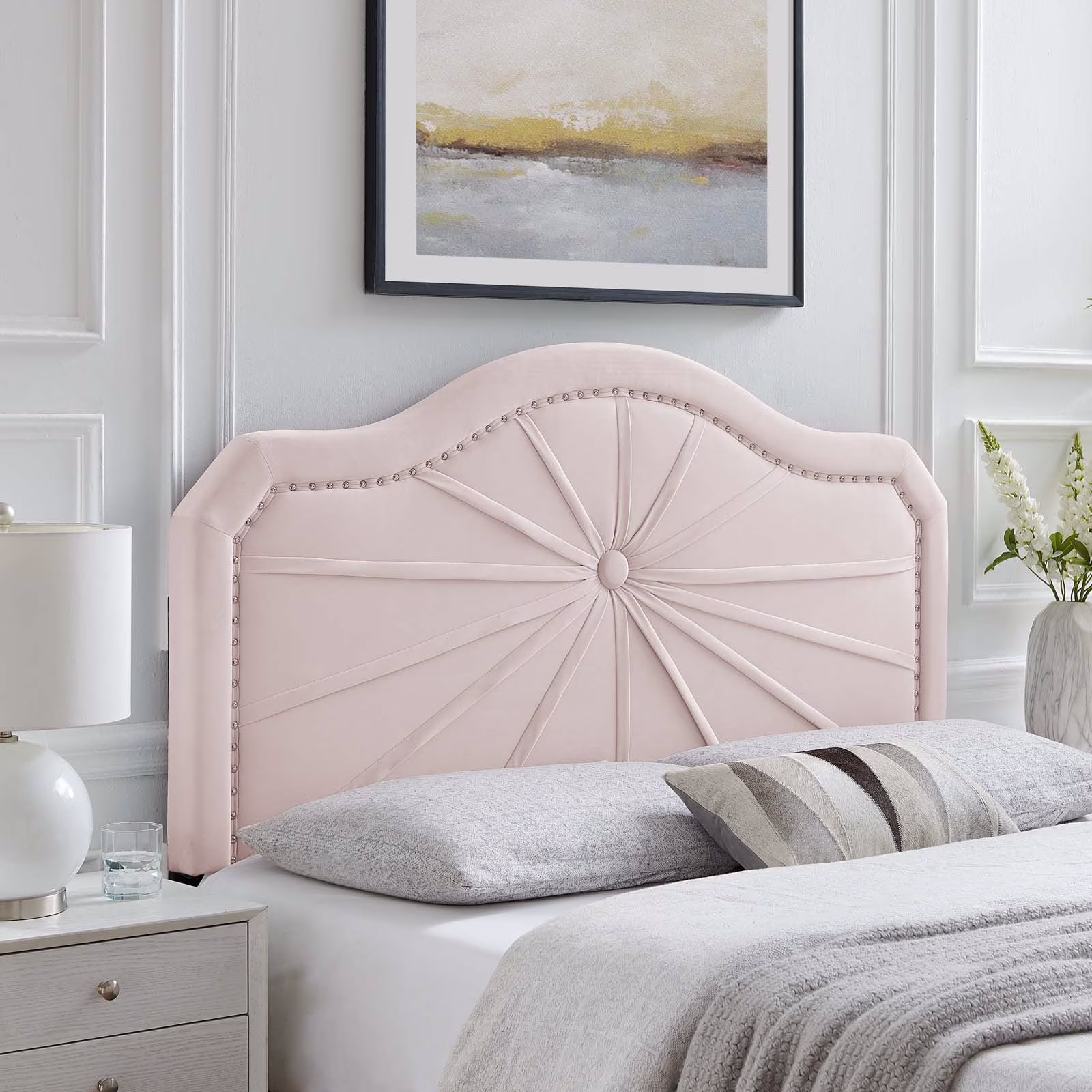 Modway Kristin Pleated Performance Velvet King/California King Headboard in Pink