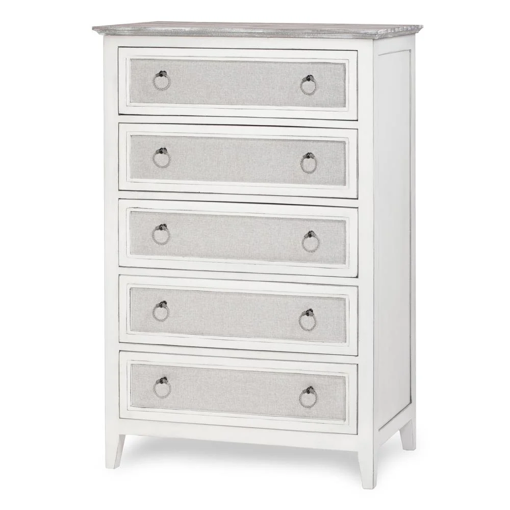 Sea Wind Florida Captiva Island Wood Chest with 5 Drawers in Gray/White