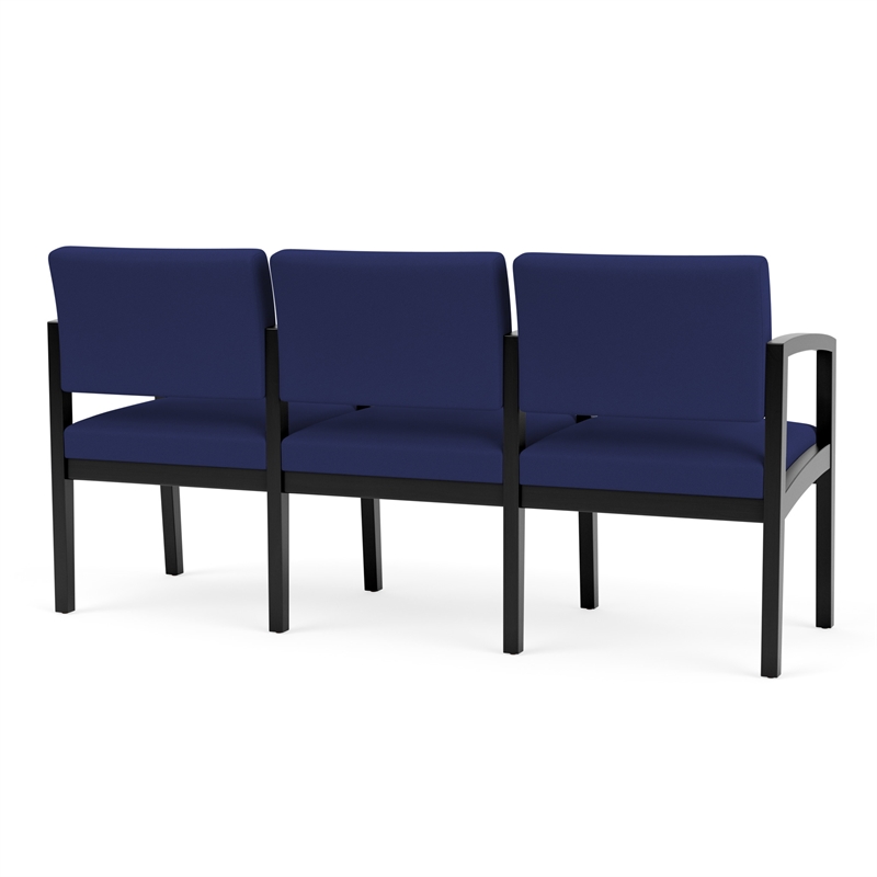 Lesro Lenox Wood 3-Seat Fabric Reception Tandem Seating in Cobalt Blue/Black