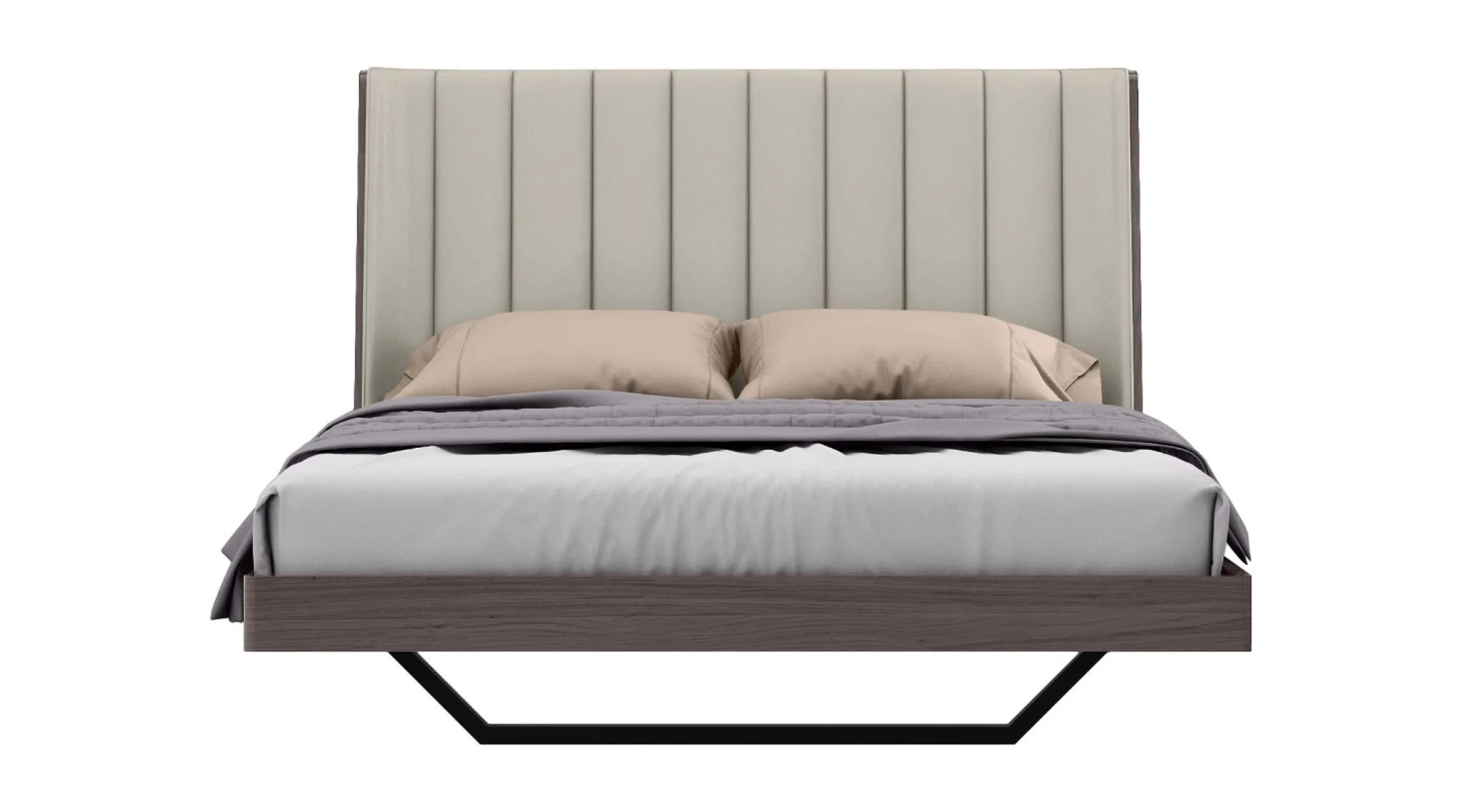 HomeRoots 486182 46 x 60 x 80 in. Queen Size Gray Upholstered Faux Leather & Ivory Gloss Bed Frame