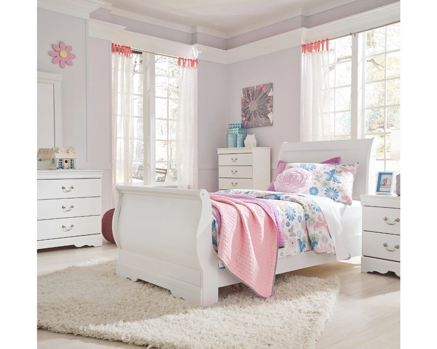 Signature Design by Ashley Traditional Anarasia Twin Sleigh Headboard  White