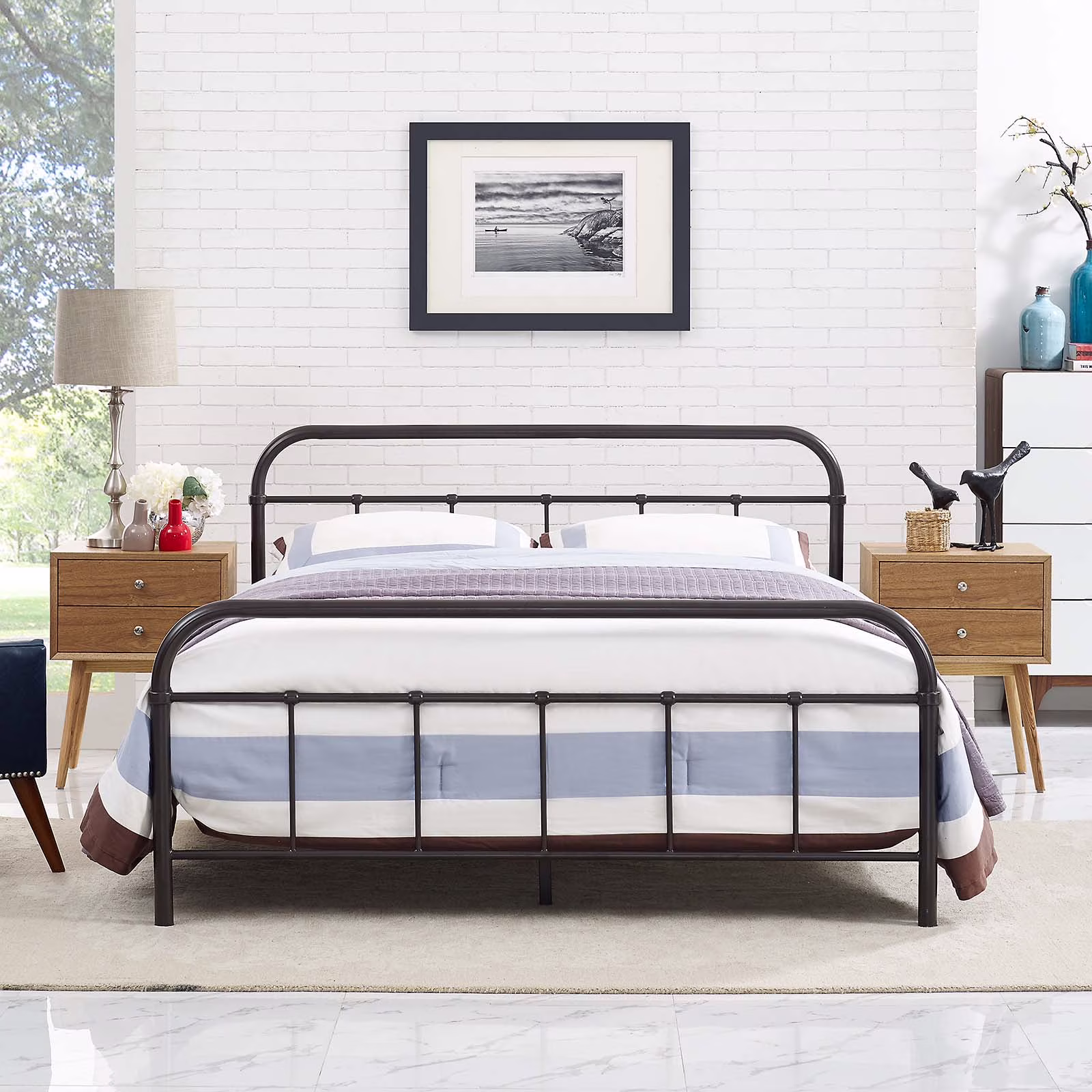 Modway Maisie Queen Stainless Steel Bed Frame in Brown