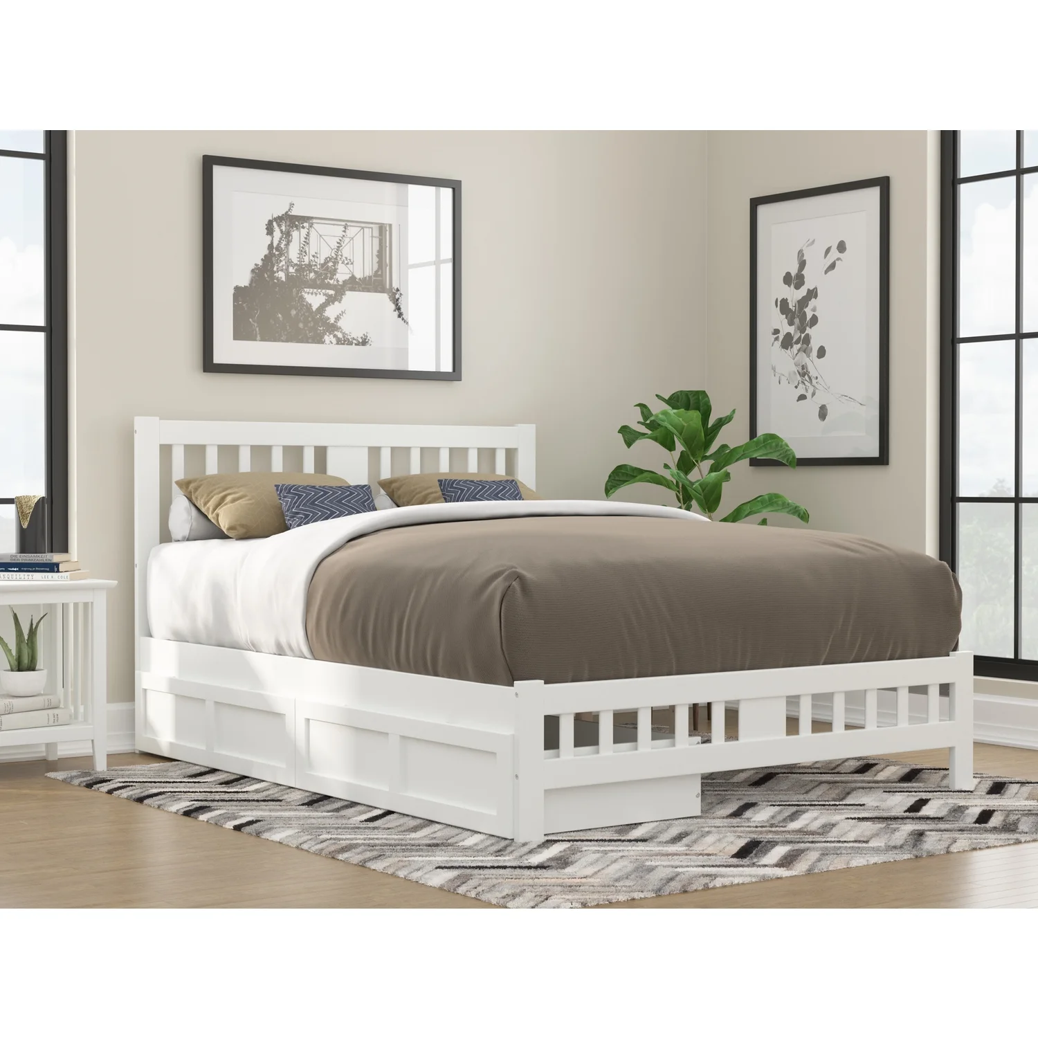 AFI Tahoe Wood Queen Bed with Footboard and 2 Drawers in White
