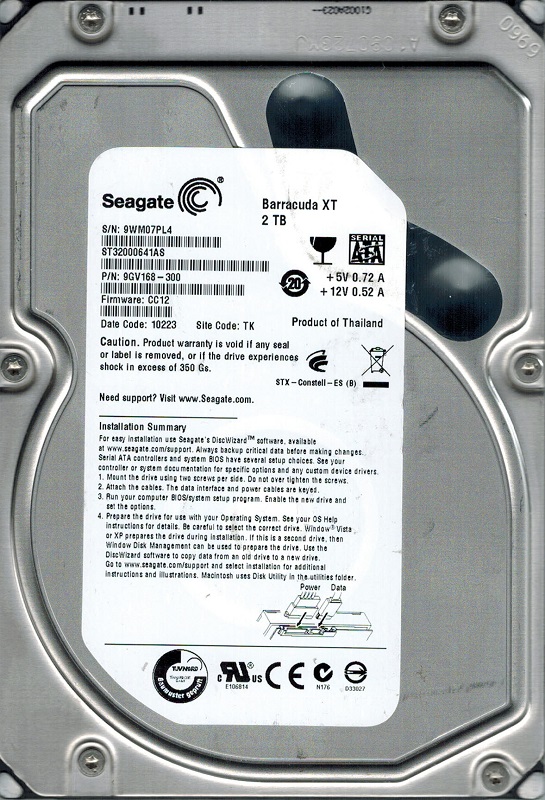 Seagate ST32000641AS P/N: 9GV168-300 F/W: CC12 2TB TK