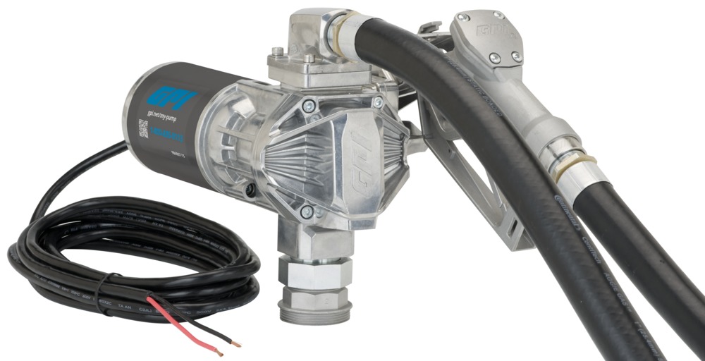 GPI - G20 12V Fuel Transfer Pump, Manual Diesel Nozzle, 20 GPM Fuel Pump, 14' Hose, Adjustable Suction Pipe (162000-02)