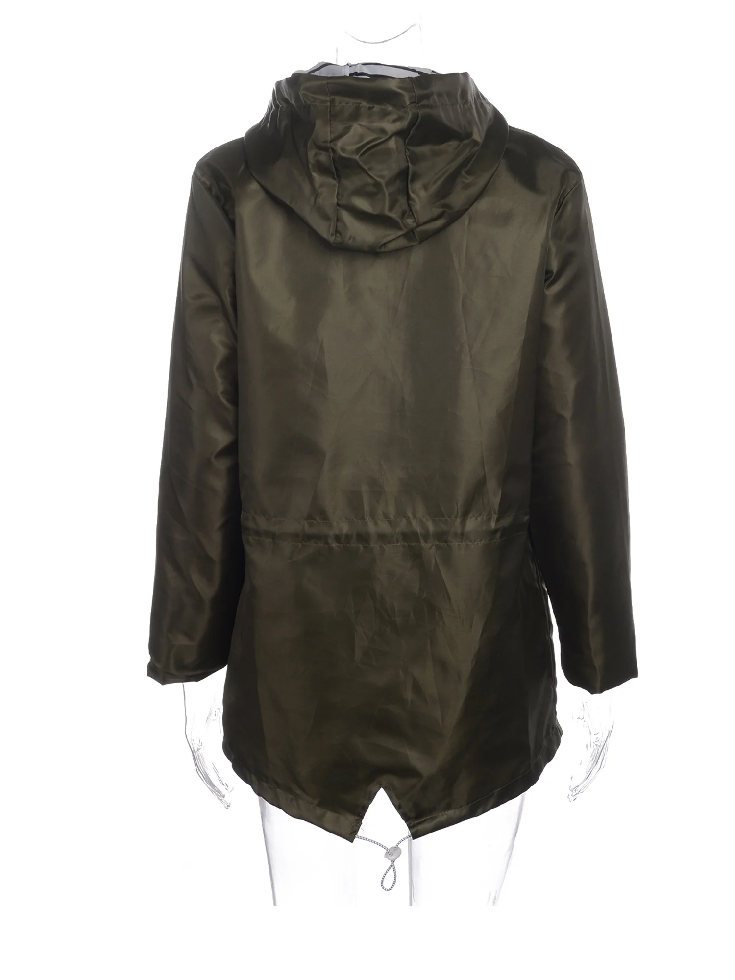 Diconna Women Rain Jackets Windbreaker Long Hooded Raincoat Zipper Coat Spring Autumn Outdoor Outwear Army green S