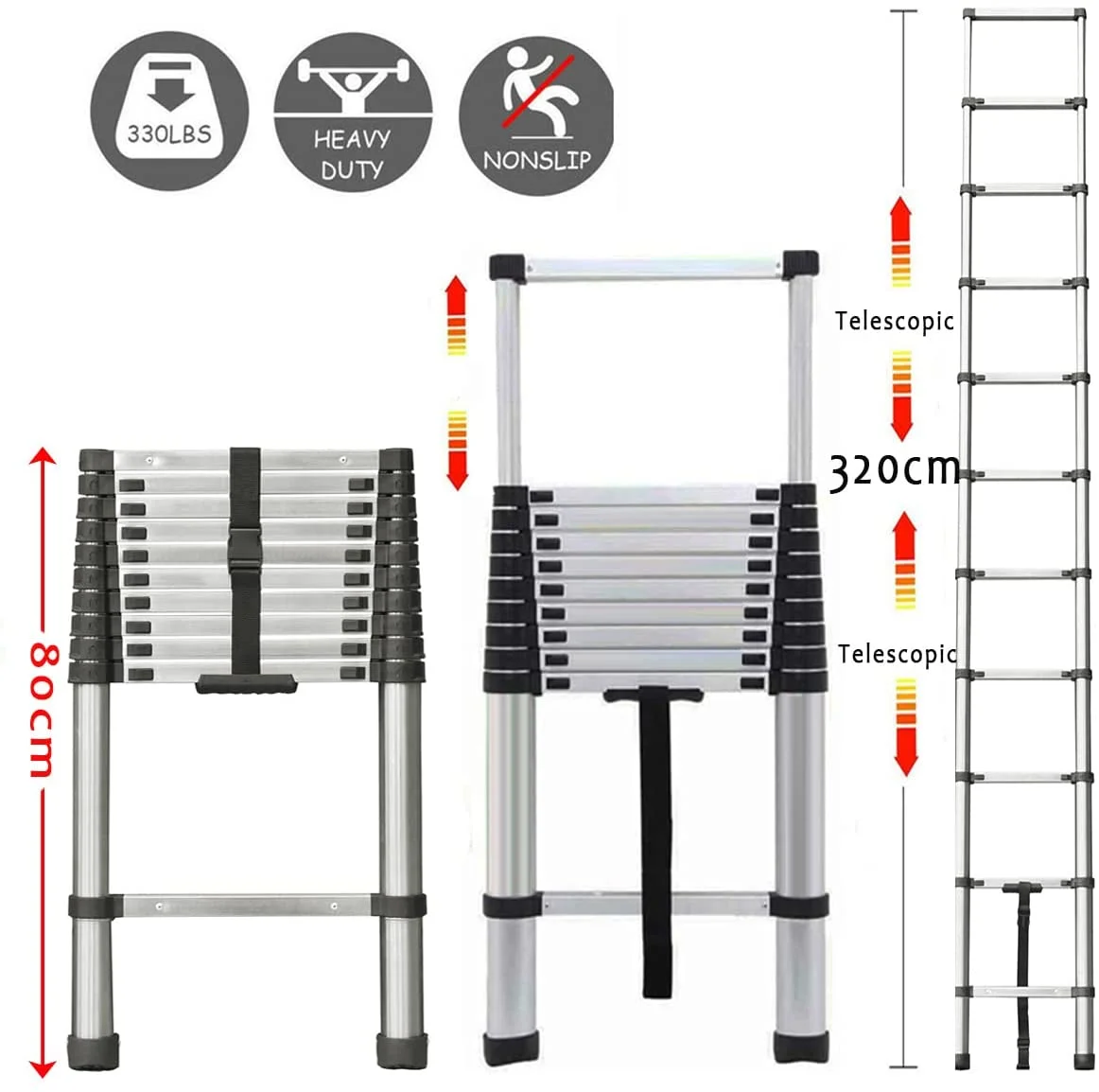 Telescoping Ladder Extension Ladder 10.5FT Collapsible Extendable Ladder, Stainless Steel Attic Ladder Rv Ladder