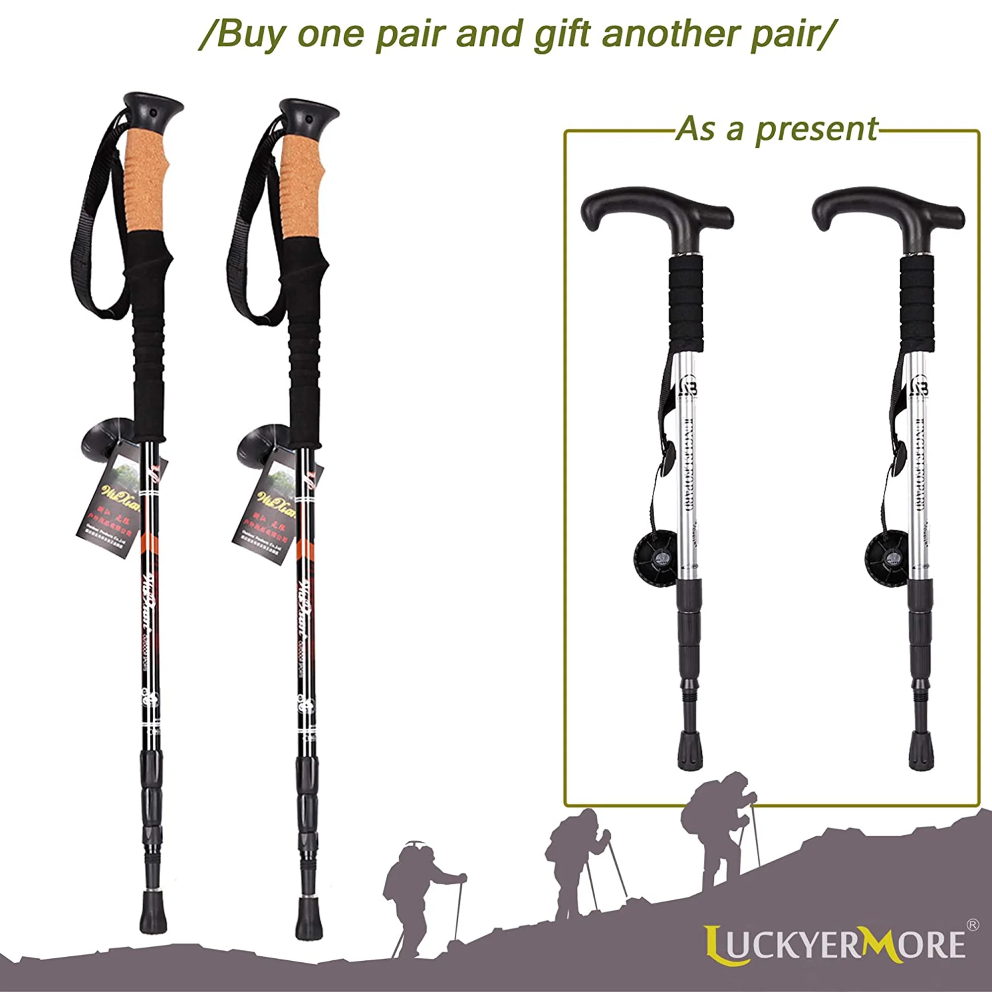 KARMAS PRODUCT 2 Pack Trekking Poles Collapsible Climbing Stick,Black