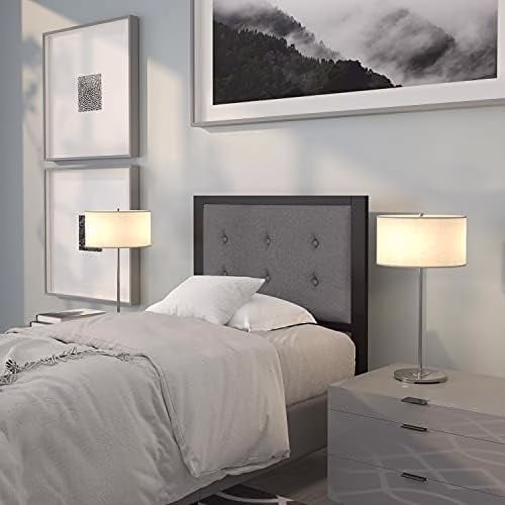 xrboomlife King Size Upholstered Metal Panel Headboard in Tufted Dark Gray Fabric