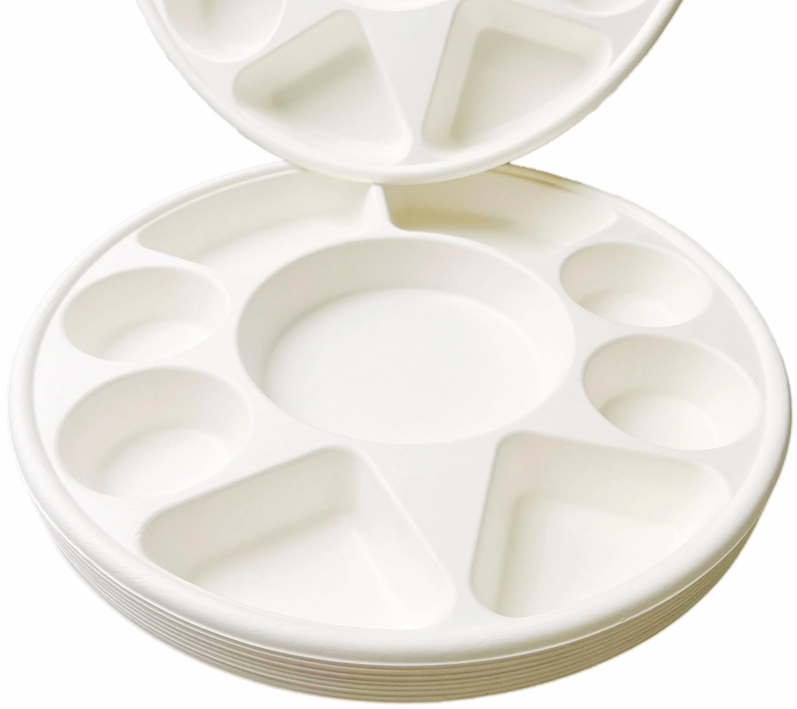 Rani Round Biodegradable Divided Plates, Pack of 50, 9 Compartments ~ Disposable & Eco-Friendly | 12.44