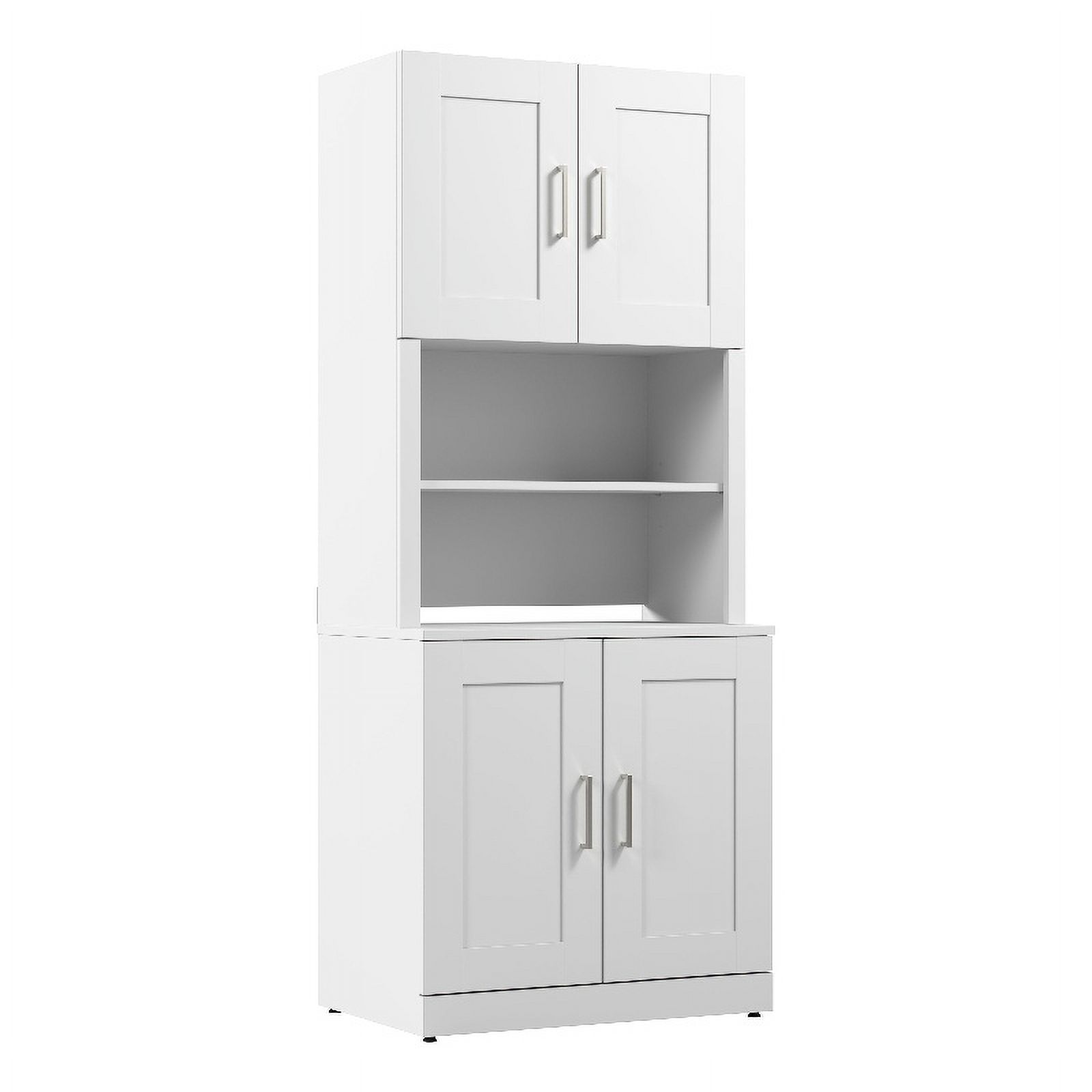 Bowery Hill Storage Cabinet with Doors and Hutch in White - Engineered Wood