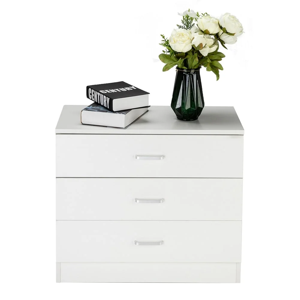 Wood Simple Style 3 Drawers Dresser with Metal Handles White