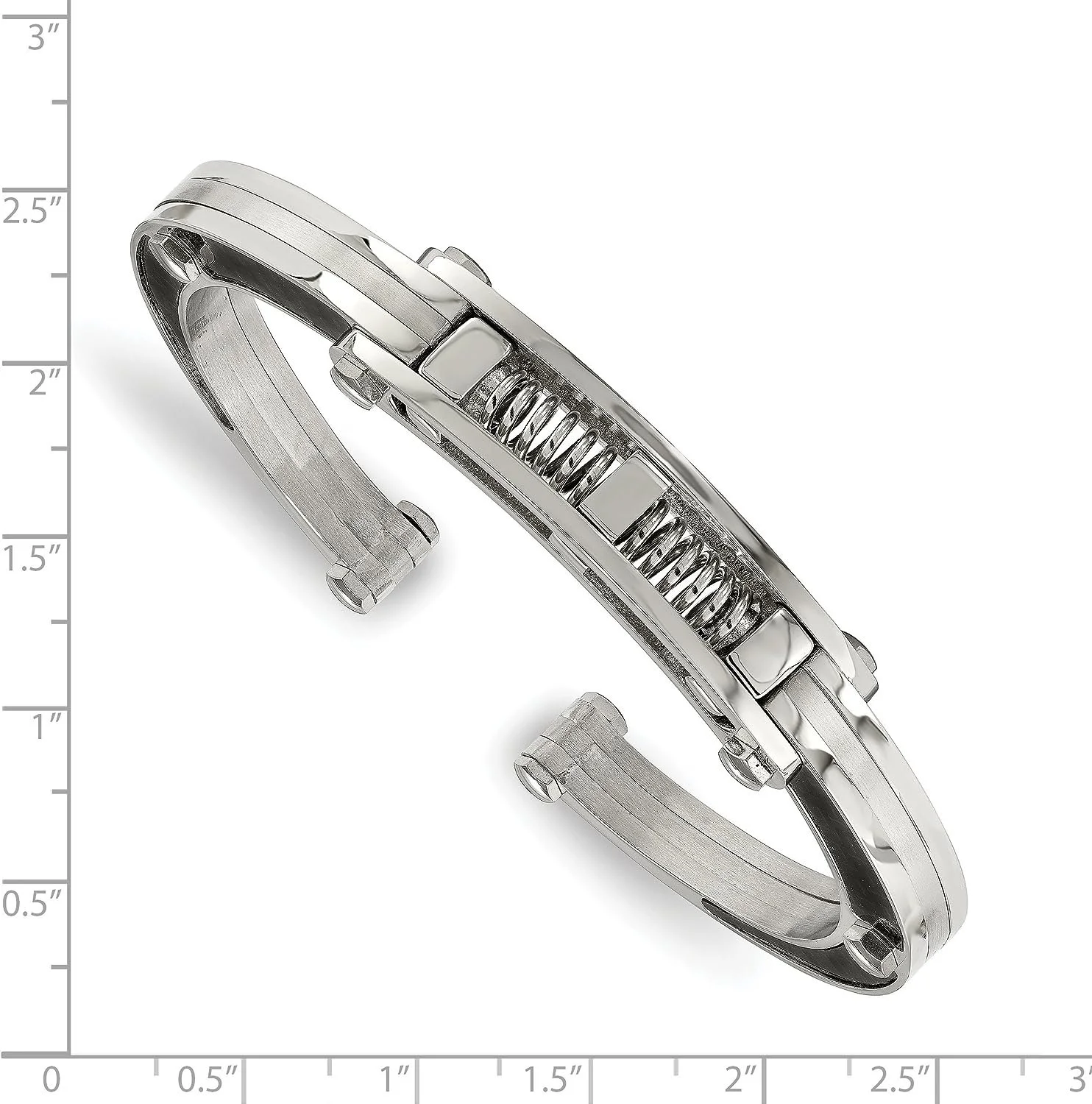 Chisel Stainless Steel Brushed and Polished with Black Carbon Fiber Inlay Hinged Bangle - 7