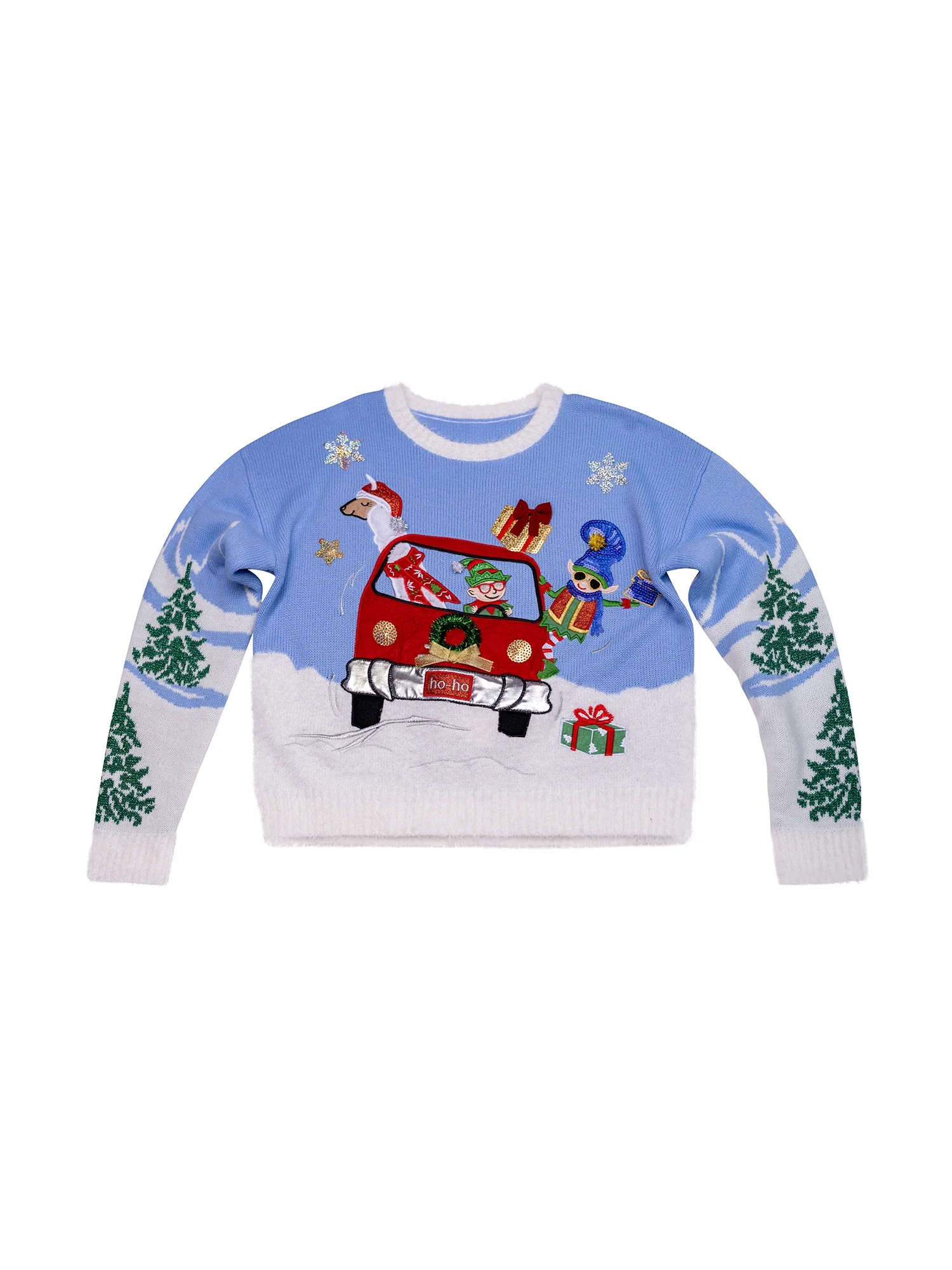 Jollidays Women's Elf & Friends Llama Ugly Christmas Sweater