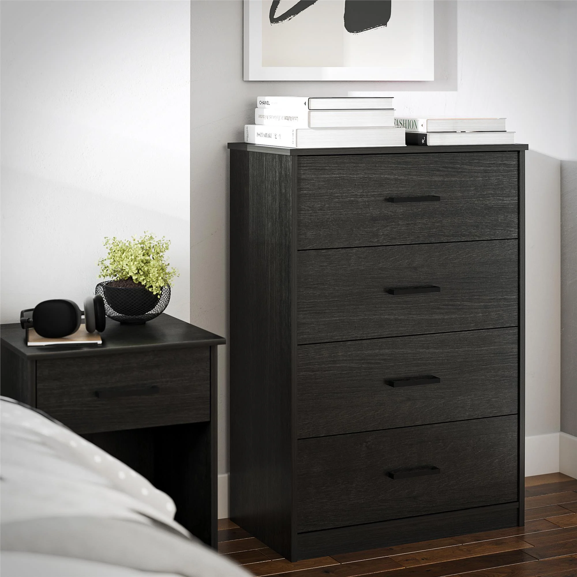 Ameriwood Home Edgewater 4 Drawer Dresser, Black Oak