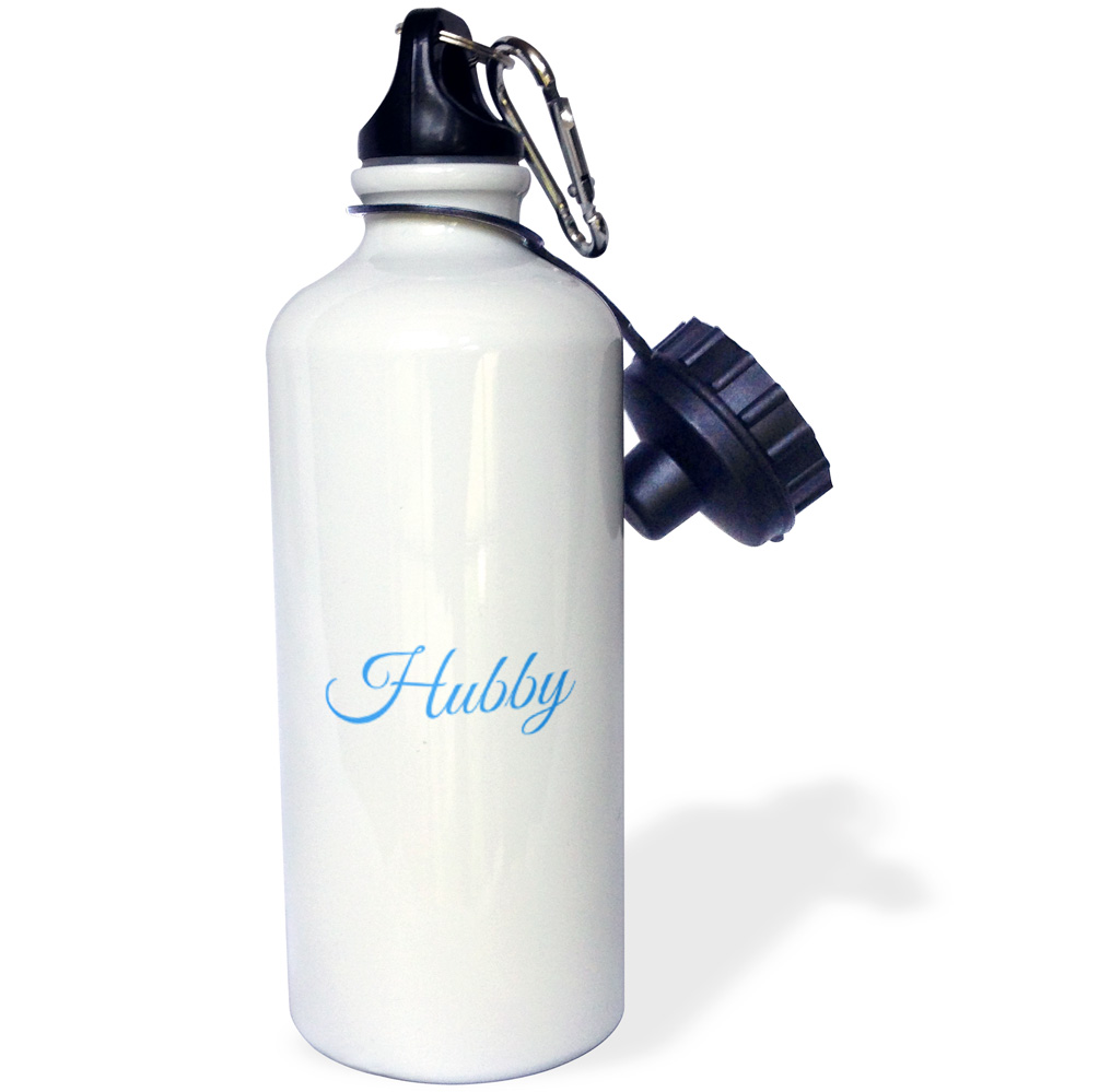 3dRose Hubby cursive text in blue - half of mr and mrs set - husband part - Water Bottle, 21-ounce