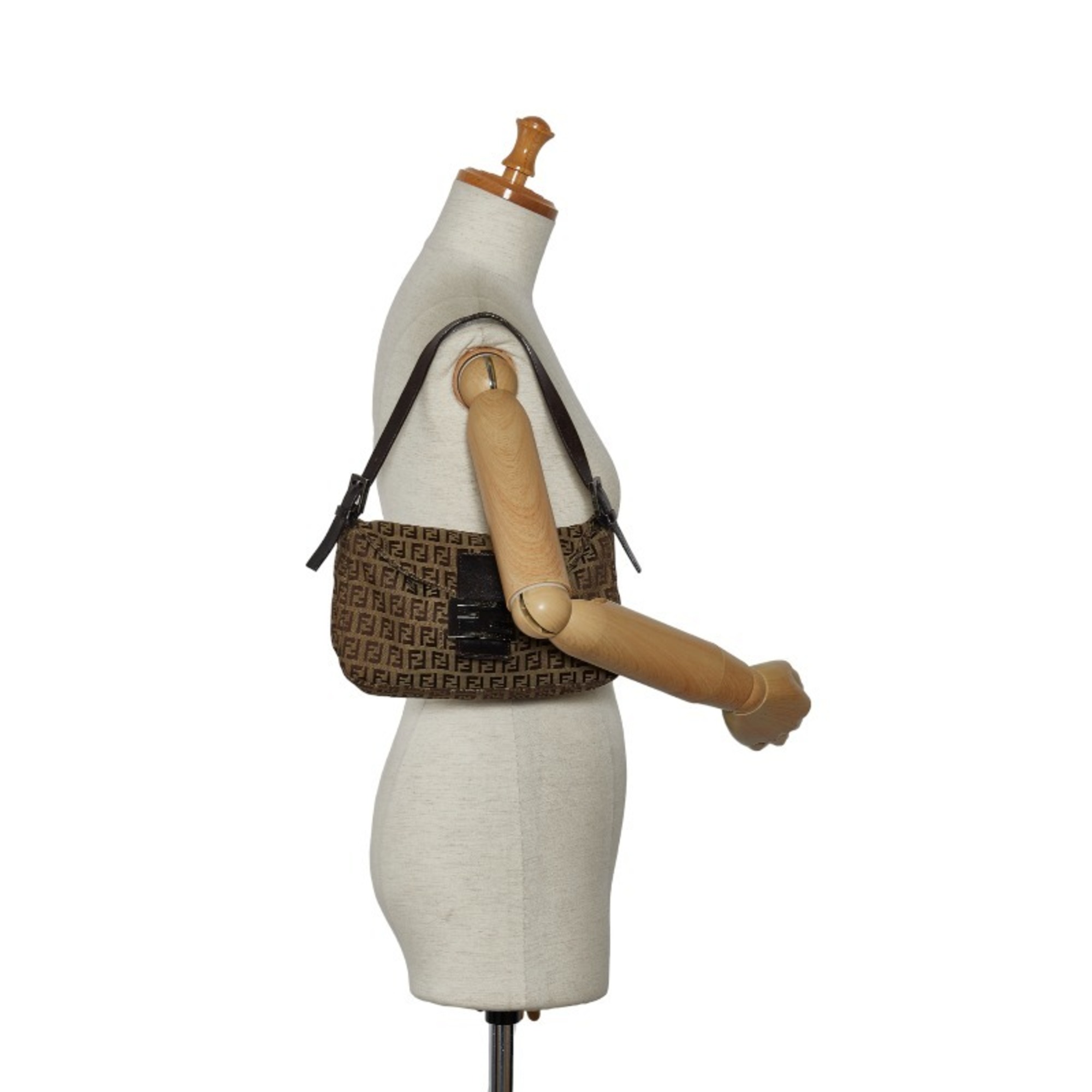 Pre-Owned FENDI Zucchino Mamma Bucket Shoulder Bag 8BR003 Brown Canvas Leather Women's (Fair)