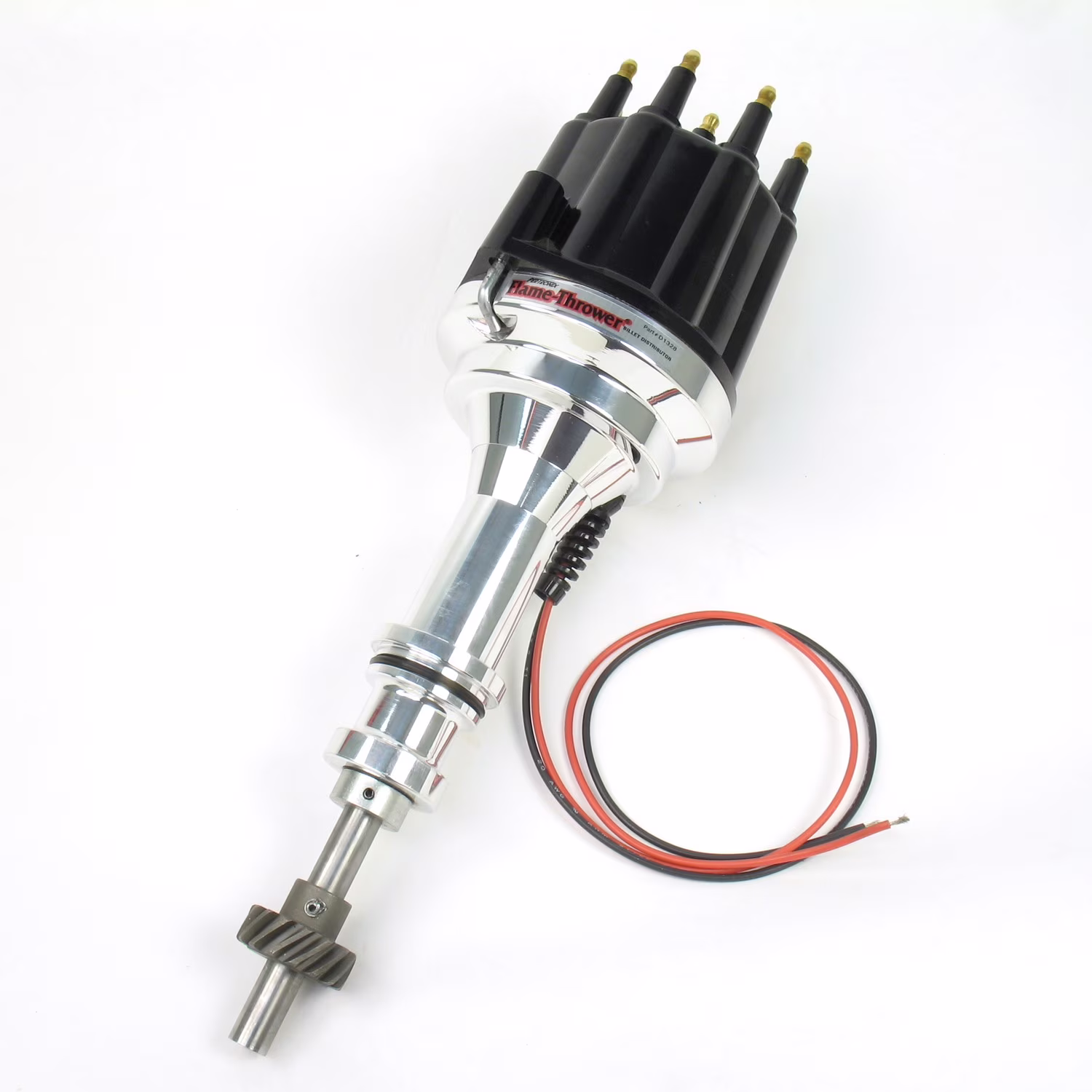 Pertronix D132810 Flame-Thrower Billet Distributor with Ignitor II Electronics engines. non Vacuum Advance with Black Male Style Cap