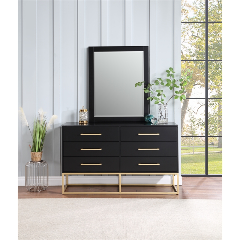 Meridian Furniture Maxine Black Dresser with Gold Metal Legs and Handle