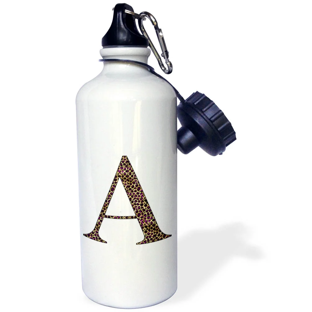Glam Image Of Gold and Purple Leopard Spots Monogram Initial A 21 oz Sports Water Bottle wb-340805-1