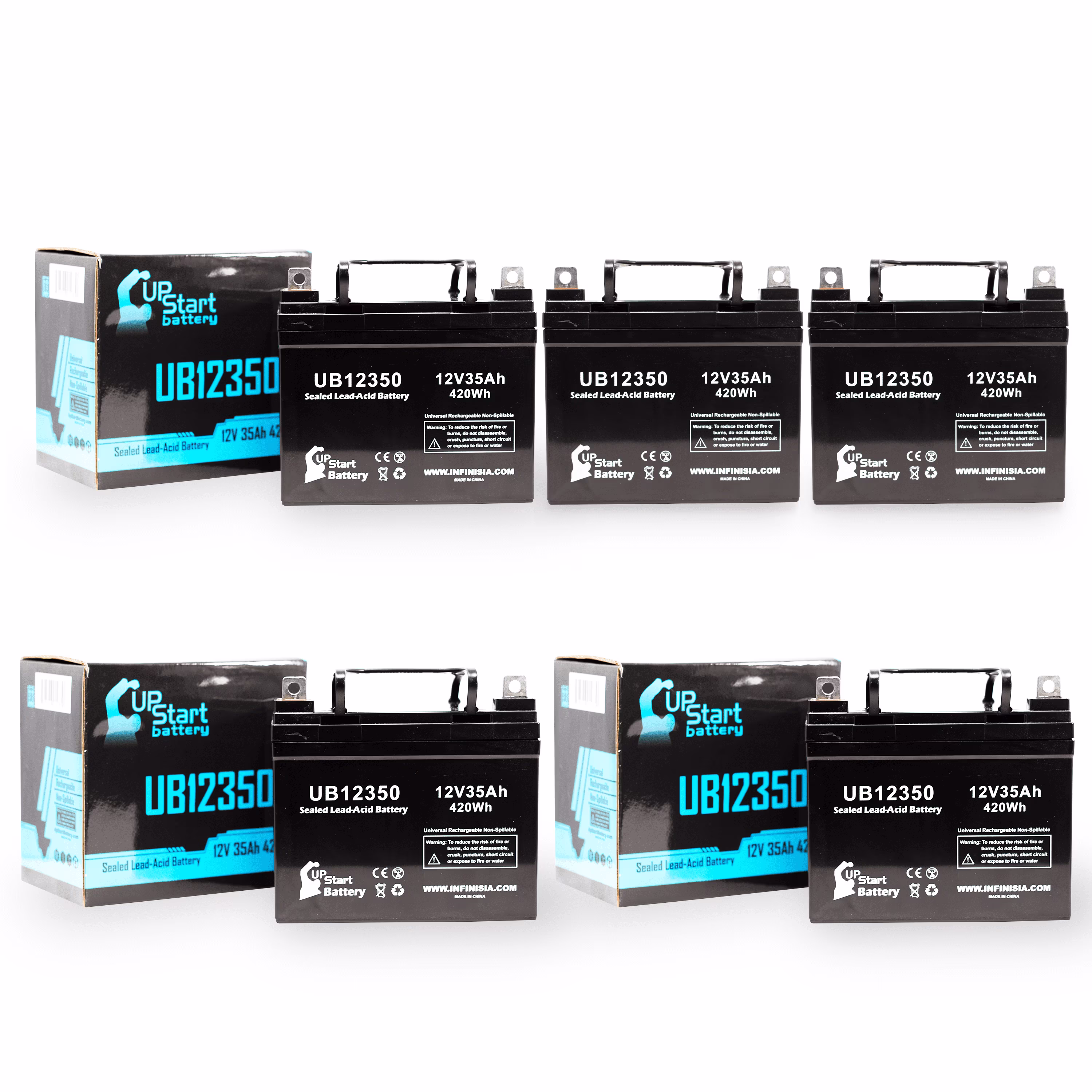 5x Pack - Compatible Tru-test 3-83DE-5 Battery - Replacement UB12350 Universal Sealed Lead Acid Battery (12V, 35Ah, 35000mAh, L1 Terminal, AGM, SLA)