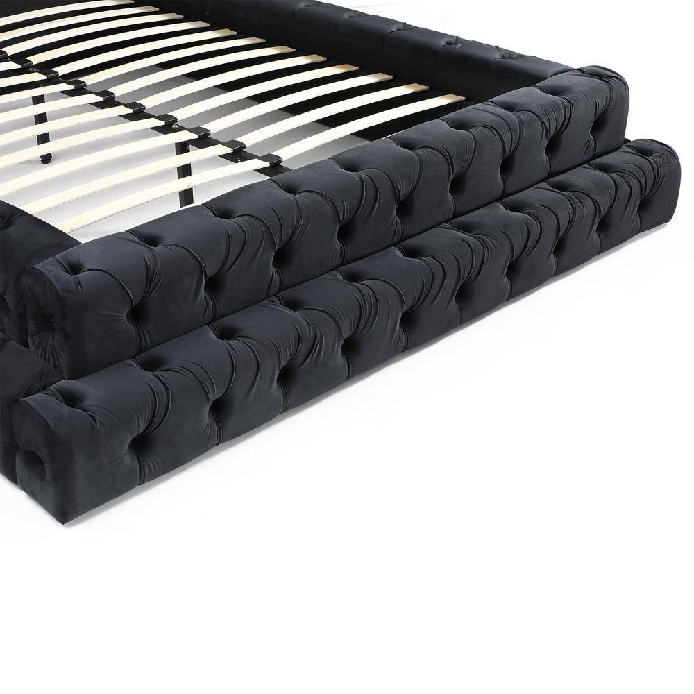 Better Home Products Velvet Queen Bed with Deep Button Tufting in Black