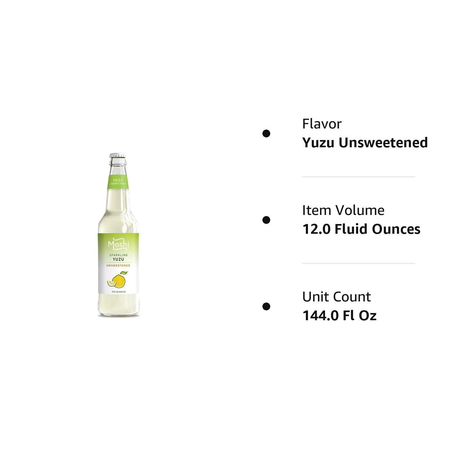 Moshi Yuzu Unsweetened Sparkling Drink - 12 oz (12 Glass Bottles)