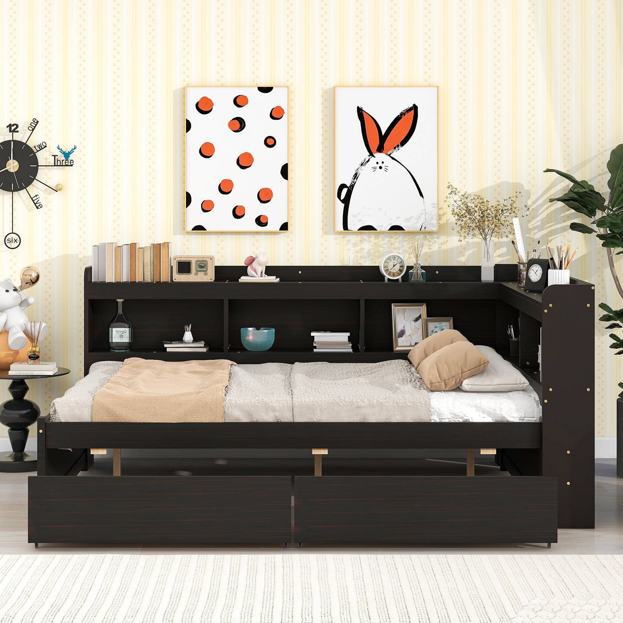 Parker Full Size Daybed with Bookcases -Drawers - Espresso