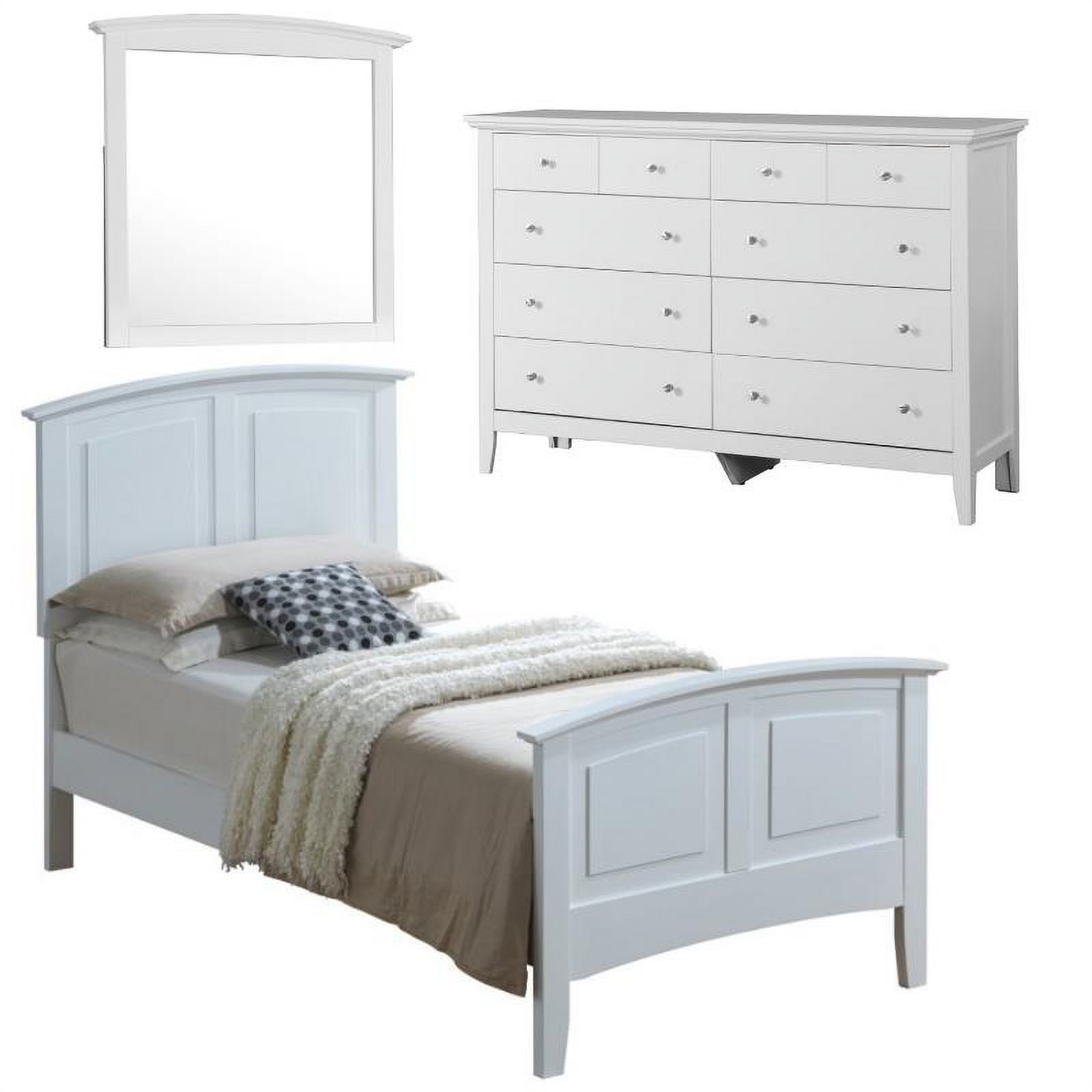 Home Square 3-Piece Set with Twin Panel Bed 8-Drawer Dresser & Mirror in White