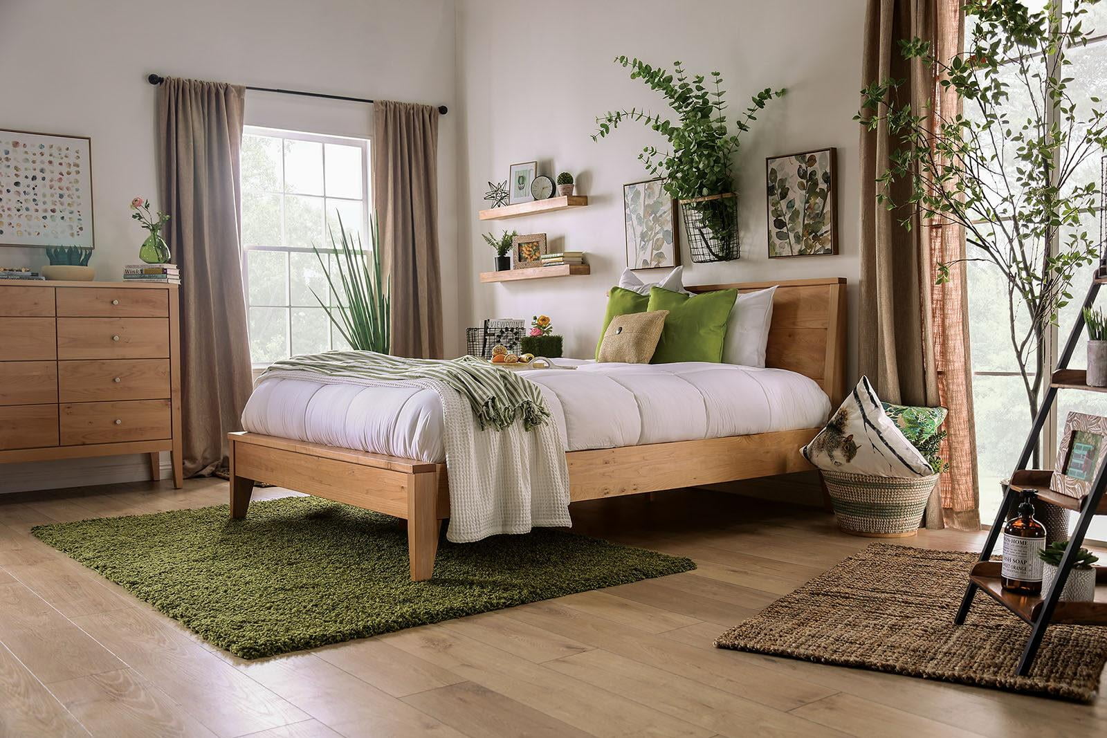 Modern Light Oak Solid Wood Queen Bedroom Set 6pcs FOA FOA7602 Willamette