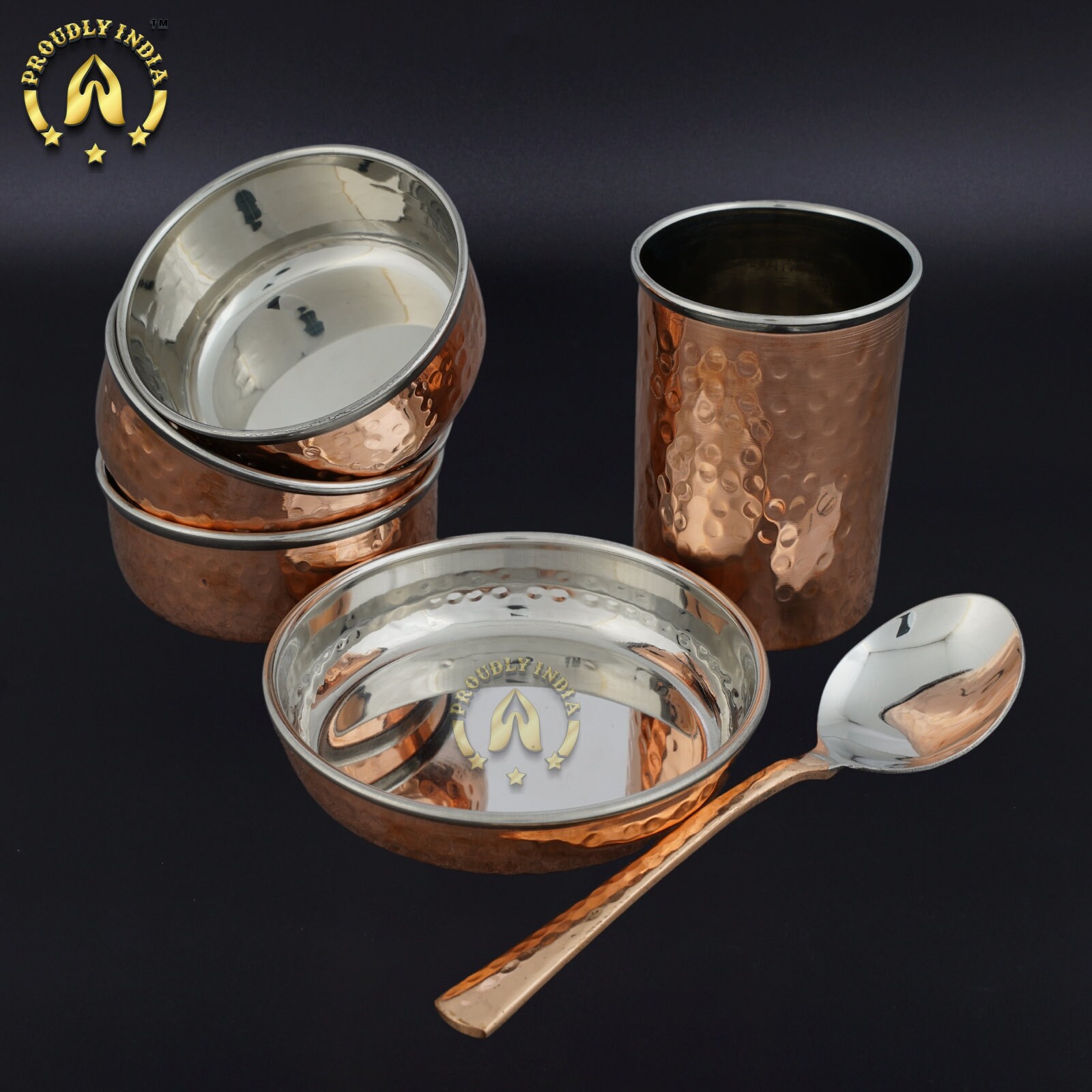 ProudlyIndia Copper Thali Set, Dinner Set, Royal Thali Dinning,Copper Plate Set,Thamba Dinnerware, Luxury Dining Set, Luxury Dinnerware, Thali set Online