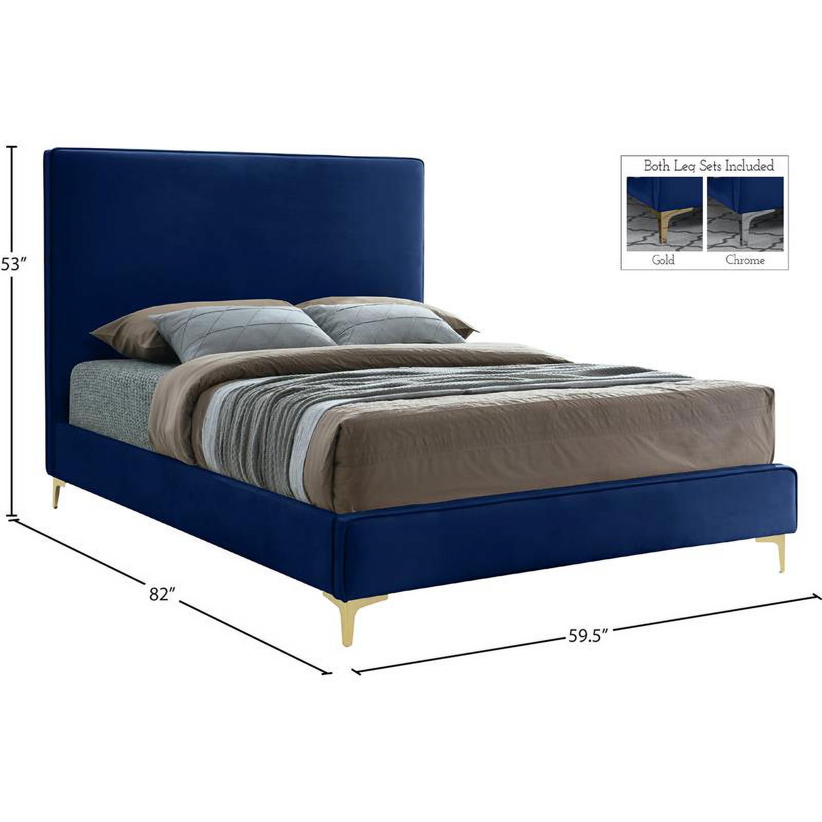 Meridian Furniture Geri Navy Velvet Full Bed with Gold and Chrome Legs Included
