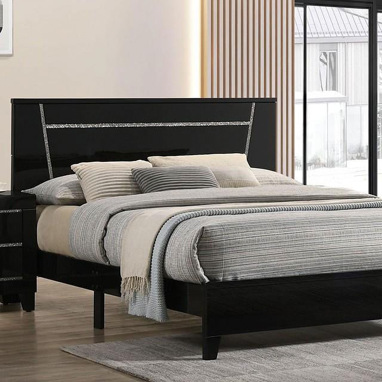 Contemporary Black Solid Wood Queen Bedroom Set 6pcs FOA FOA7038BK Magdeburg