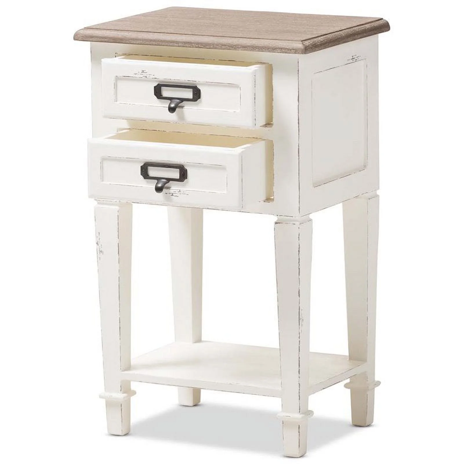 Bowery Hill Modern 2 Drawer Wood Nightstand in Weathered Oak White