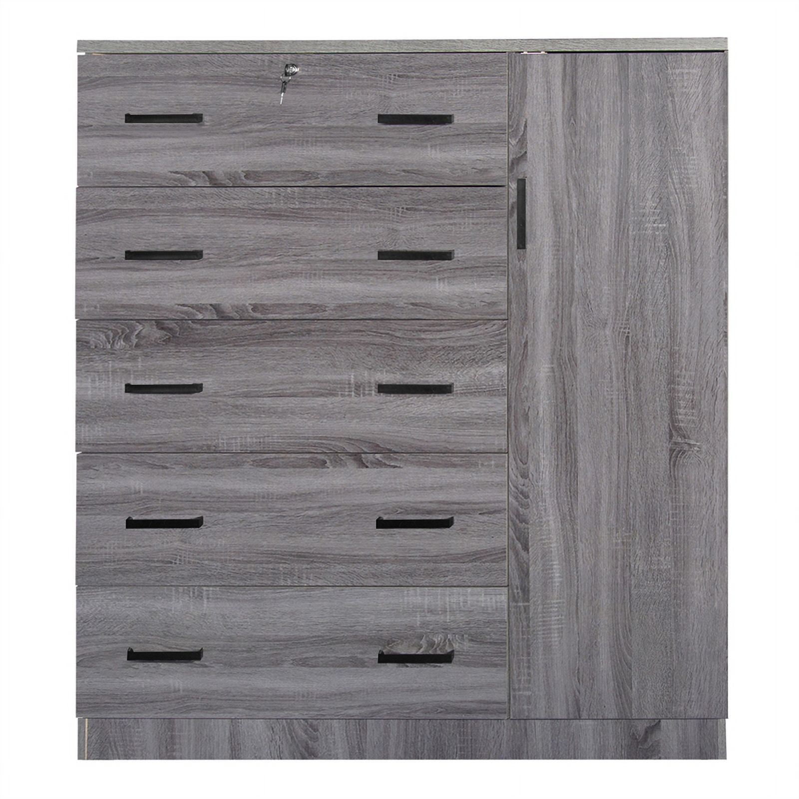 Pemberly Row 5 Drawer Wooden Tall Chest Wardrobe in Gray Finish