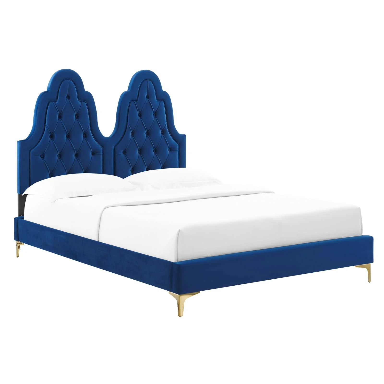 Modway Alexandria Tufted Performance Velvet Twin Platform Bed in Navy