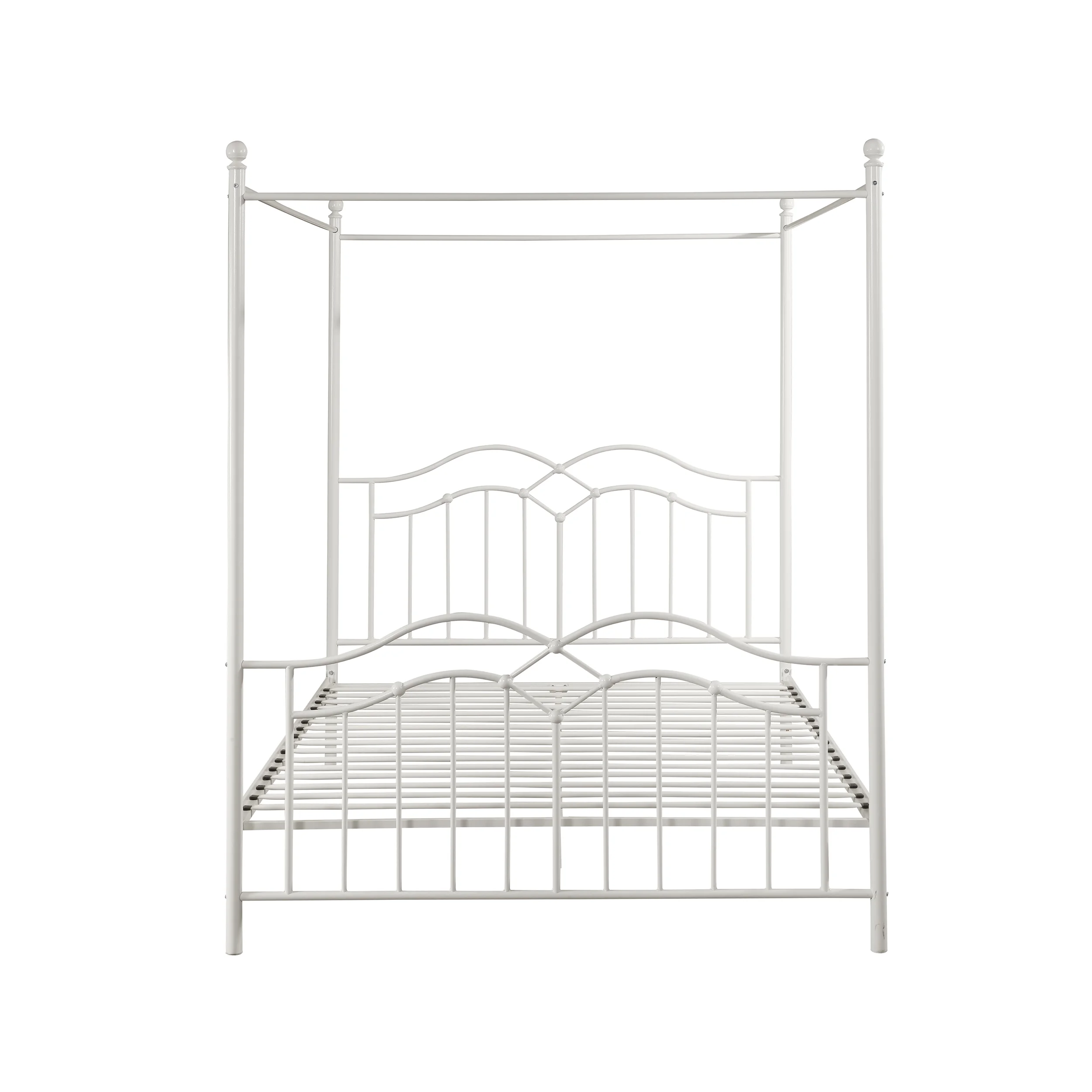 Noble House Selene Traditional Iron Canopy Queen Bed Frame, White