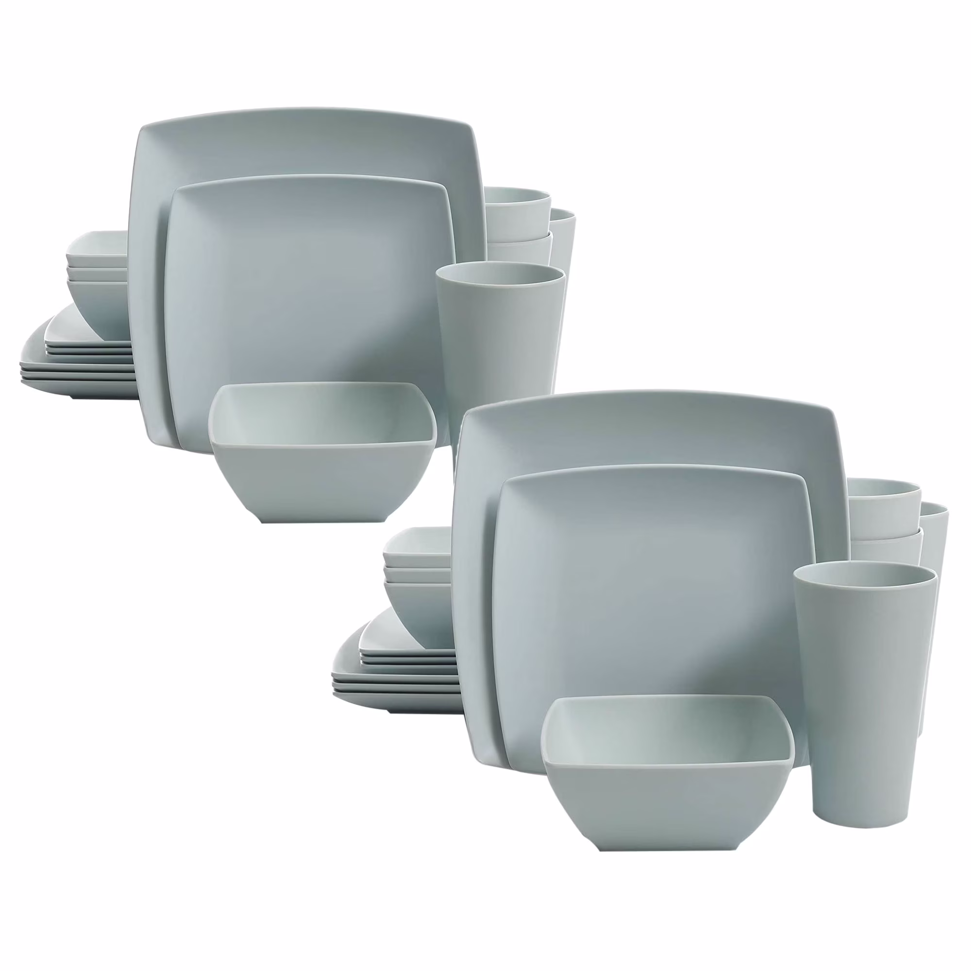 Gibson Home Melamine Dinnerware Set Plates, Bowls, & Cups, Mint (2 Pk)