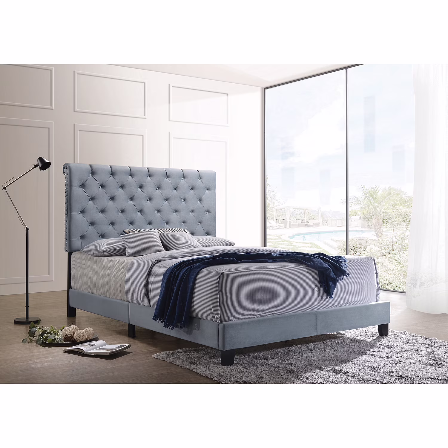 Coaster Warner Queen Contemporary Velvet Upholstered Bed in Slate Blue